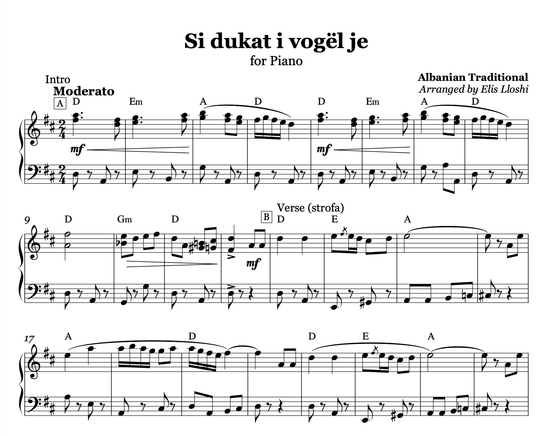 Si Dukat i Vogël Je – Albanian Folk Piano Sheet Music PDF (Easy/Intermediate)