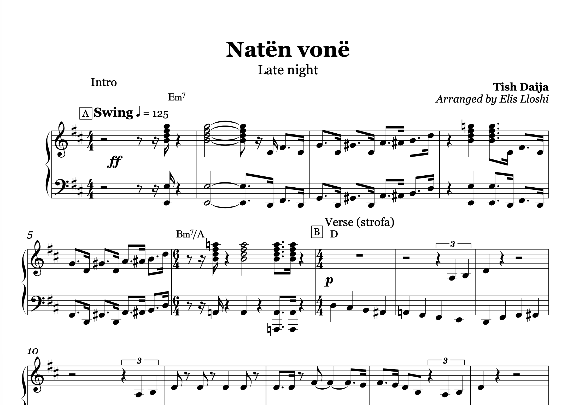 Natën Vonë – Albanian Jazz Piano Sheet Music PDF (Swing Style)