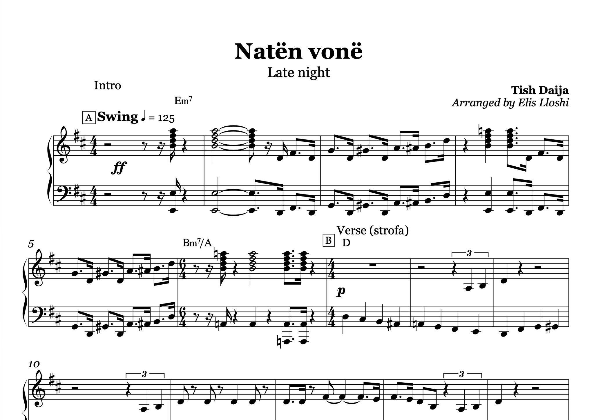 Natën Vonë – Albanian Jazz Piano Sheet Music PDF (Swing Style)