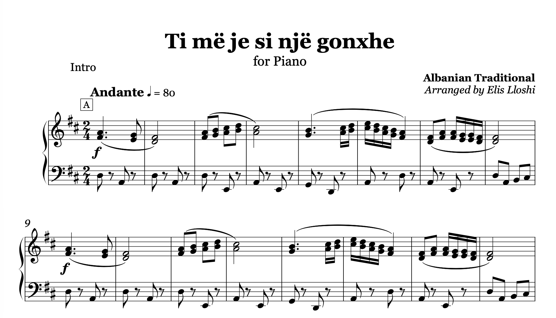 Ti më je si një gonxhe – Albanian Piano Sheet Music PDF (Romantic Style, Intermediate)
