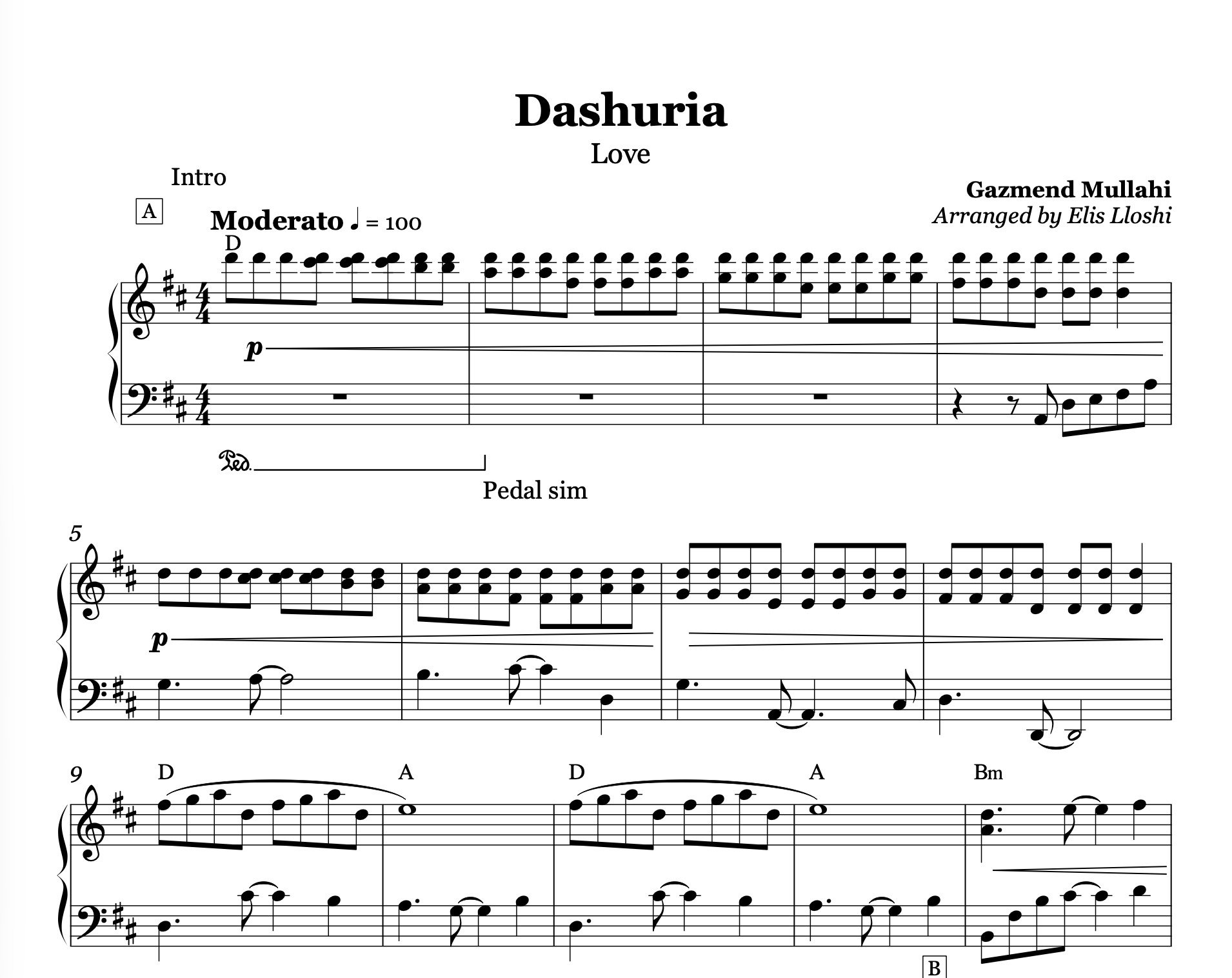 Dashuria, Albanian Piano Sheet Music