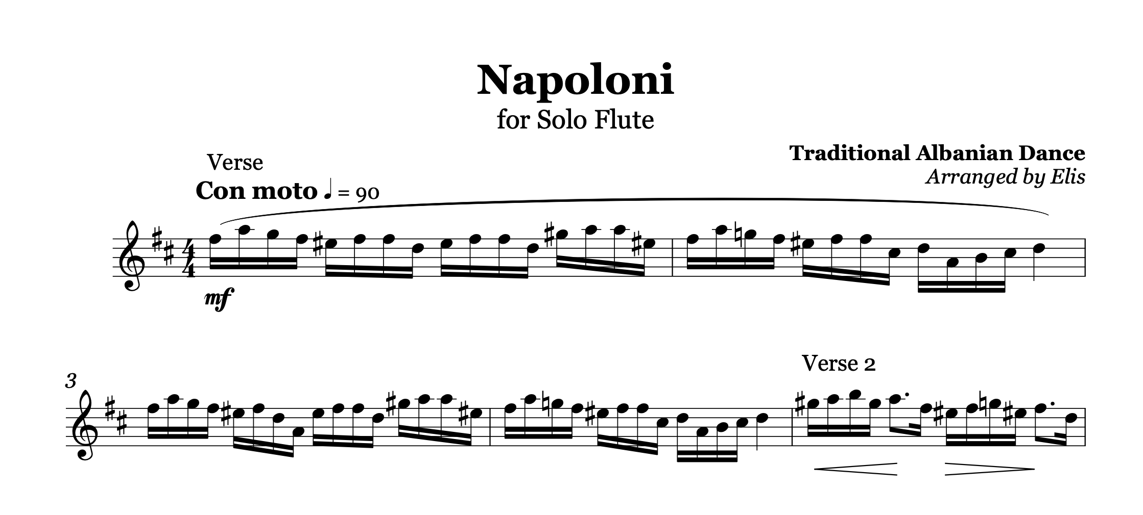 Napoloni, Flute music sheet