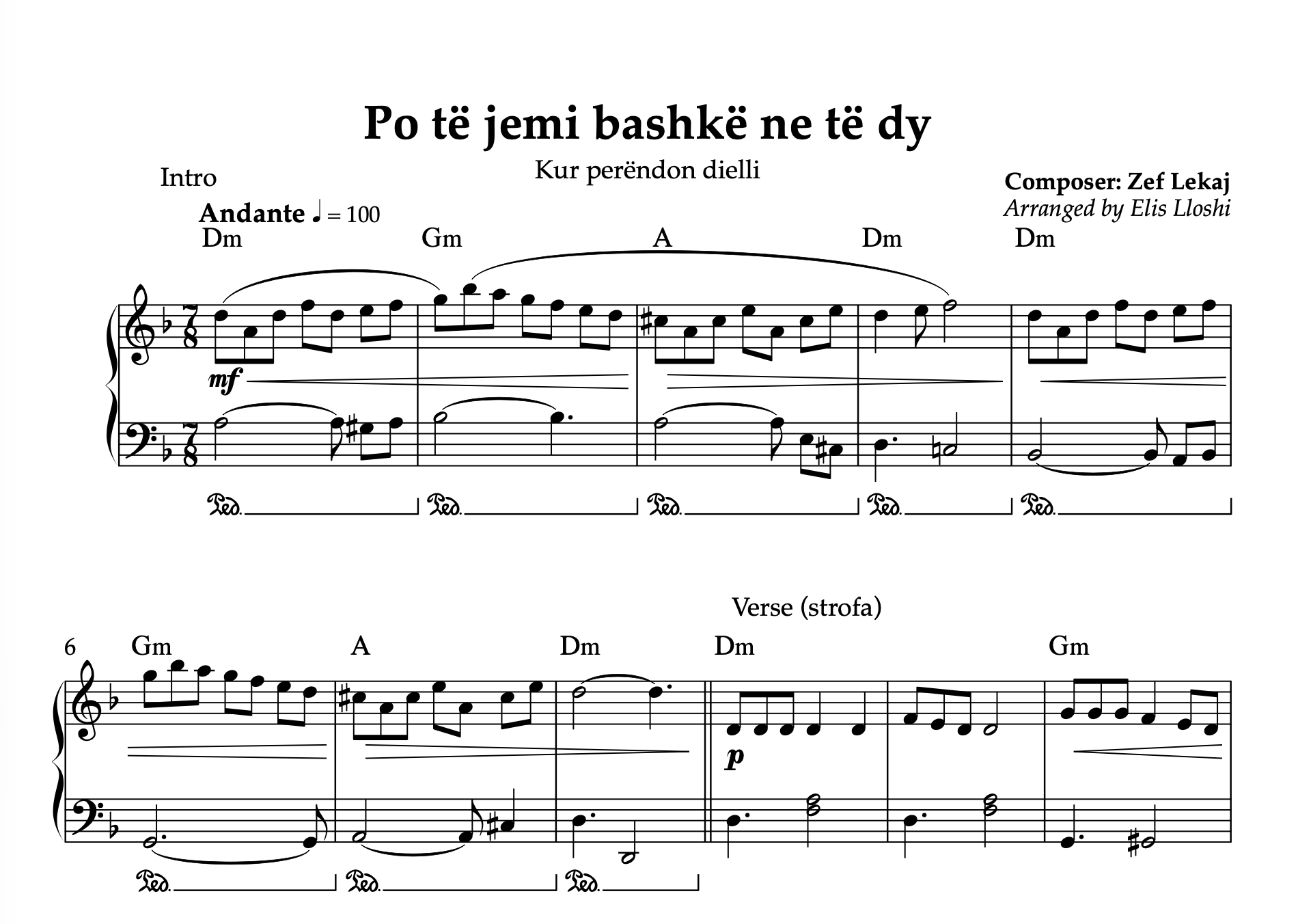 Po të jemi bashkë ne të dy – Albanian Piano Sheet Music