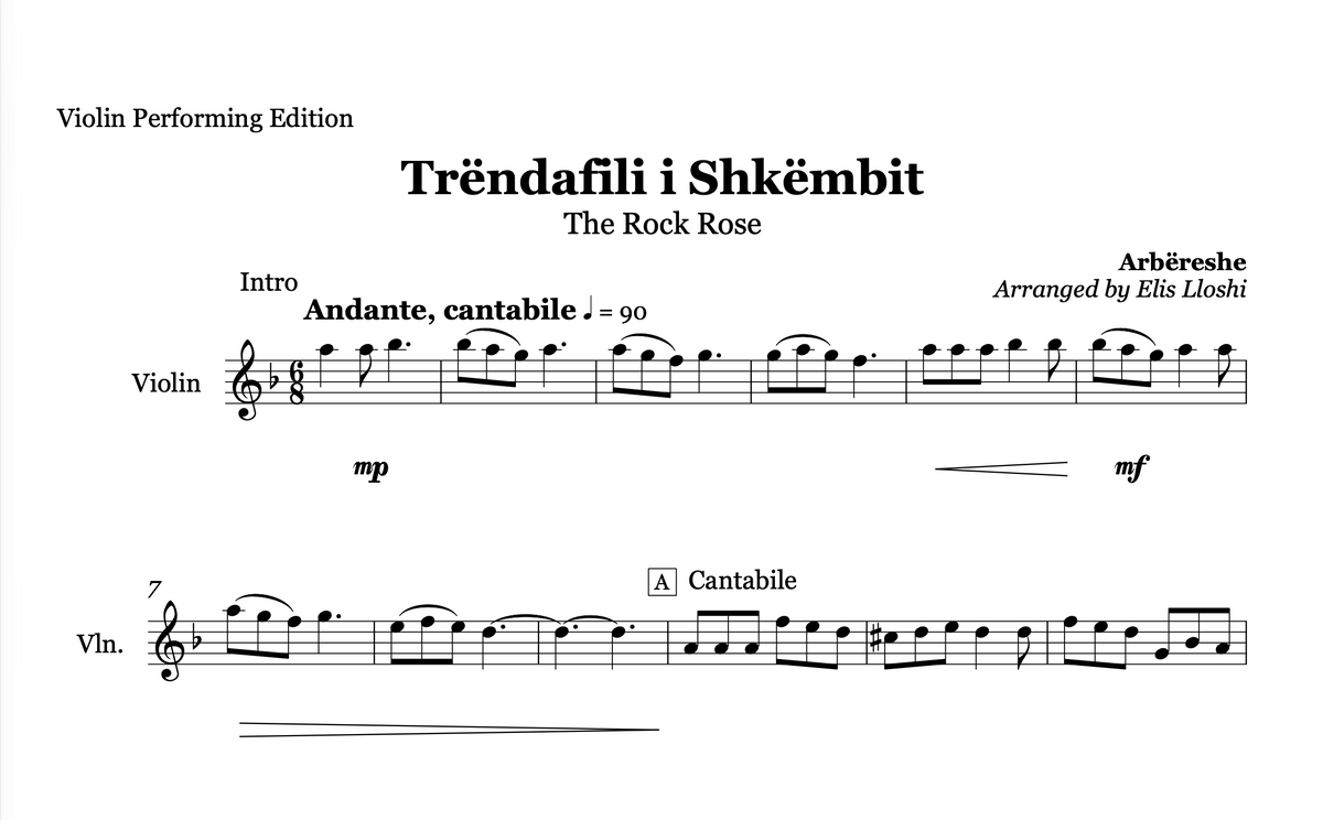 Trendafili i Shkëmbit | Violin Sheet Music