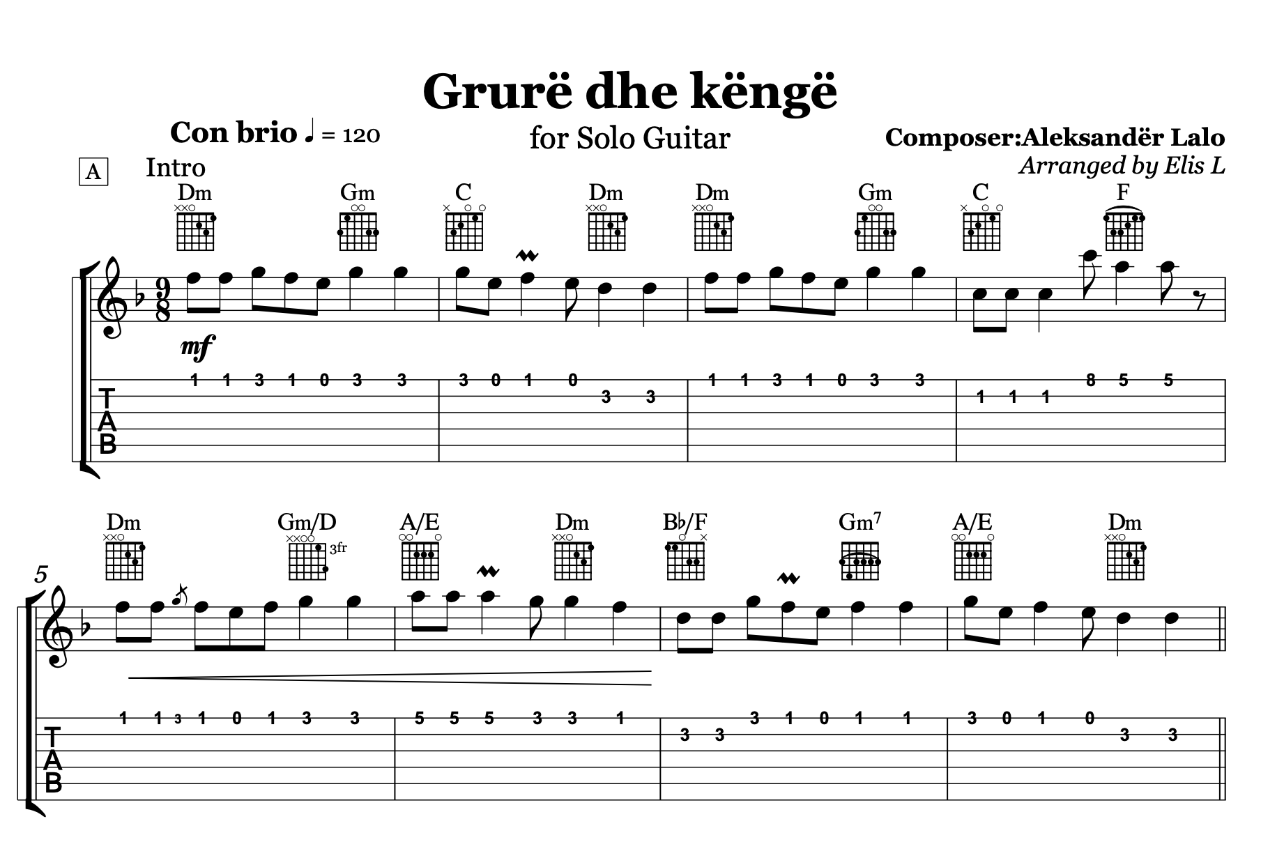 Grurë dhe Këngë - Albanian Guitar Sheet Music