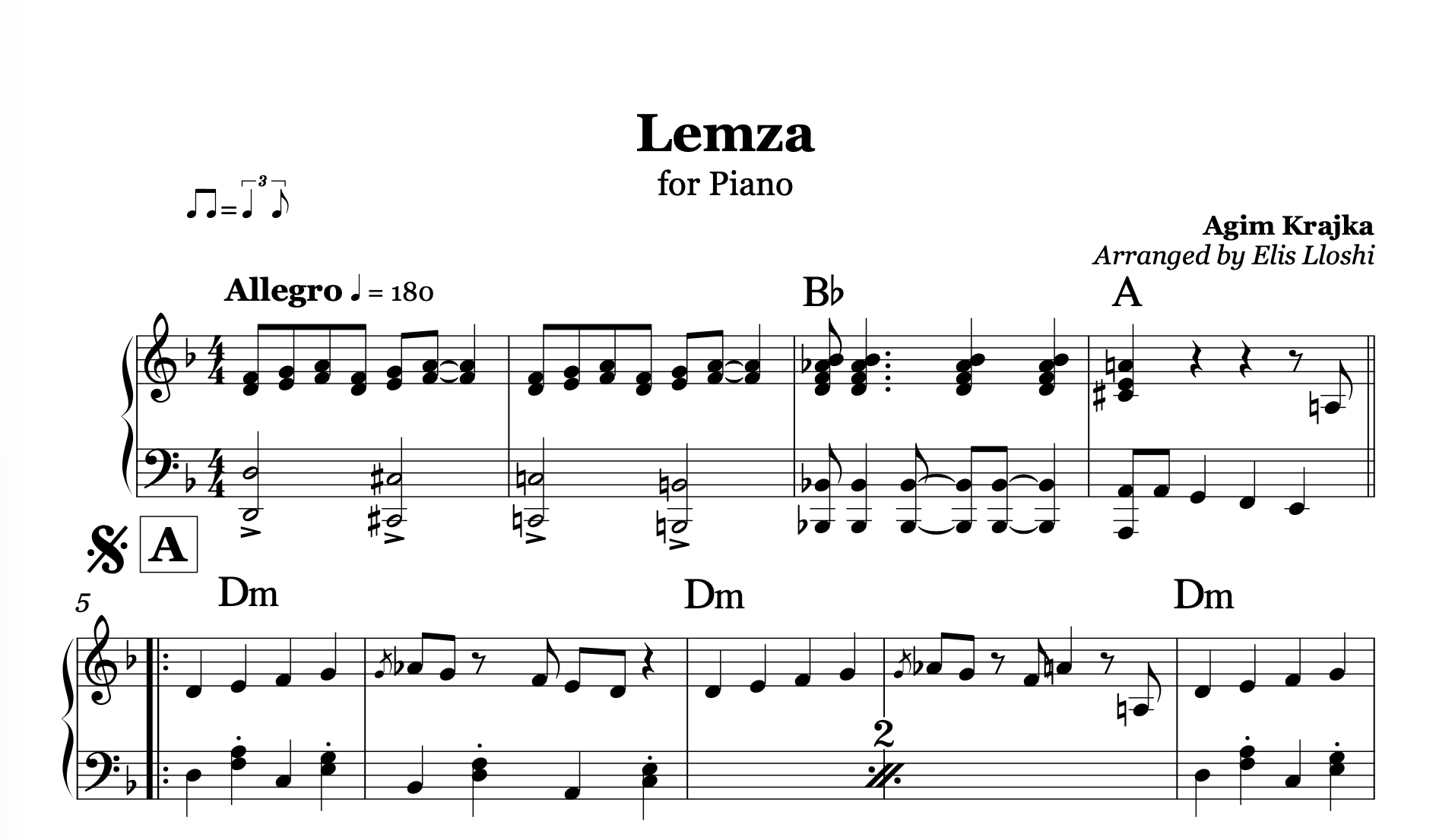 Lemza, Albanian Piano Sheet Music