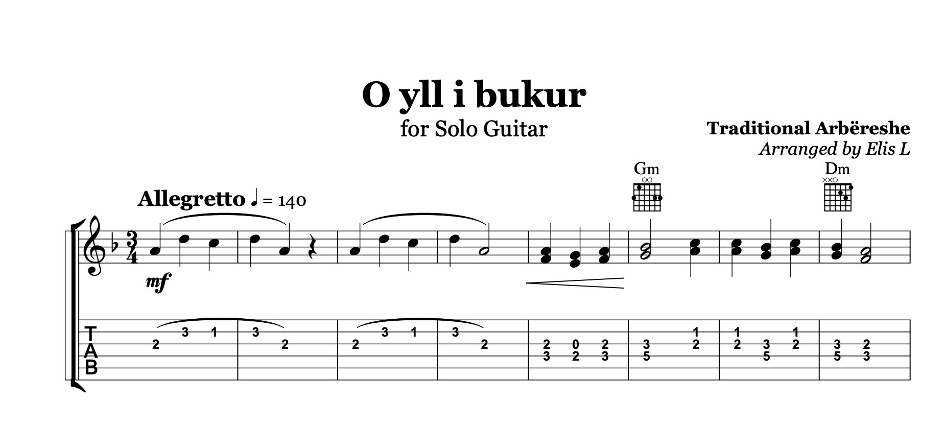 O yll i bukur - Arbëreshe Folk Song for Guitar
