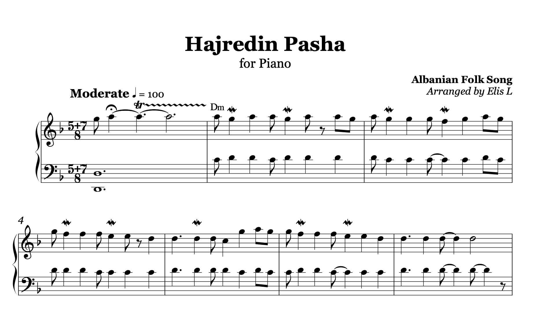 Hajredin Pasha - Albanian Piano Sheet Music