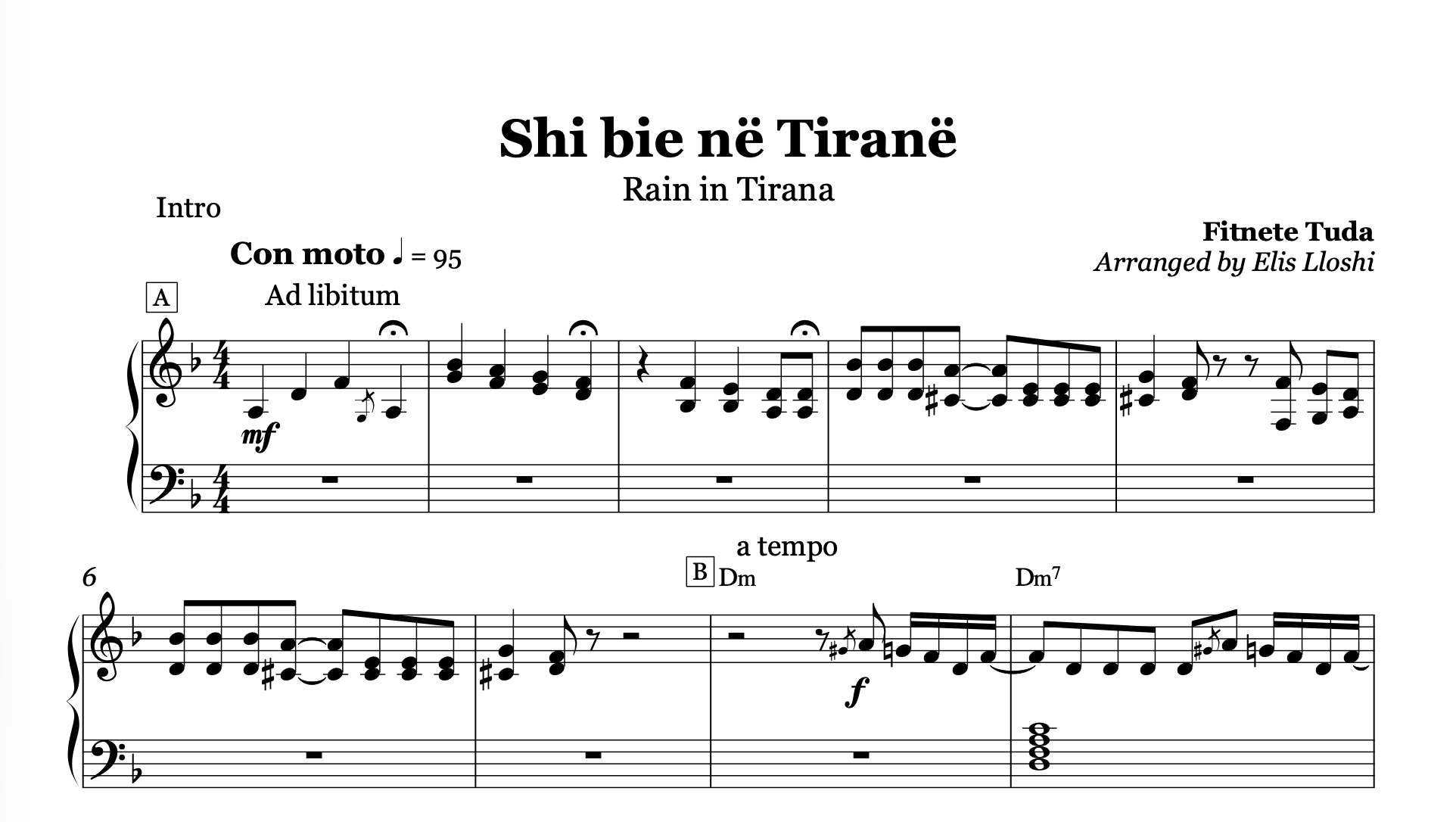 Shi bie në Tiranë, Albanian Piano Sheet Music