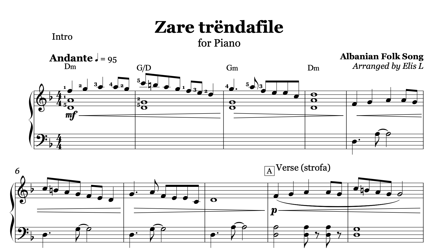 Zare Trëndafile - Albanian Piano Sheet Music