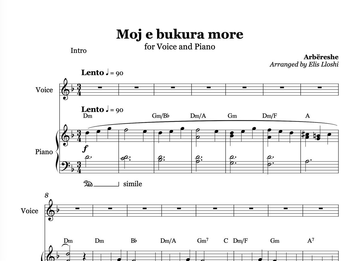 Moj e bukura more - Piano and Voice Sheet Music