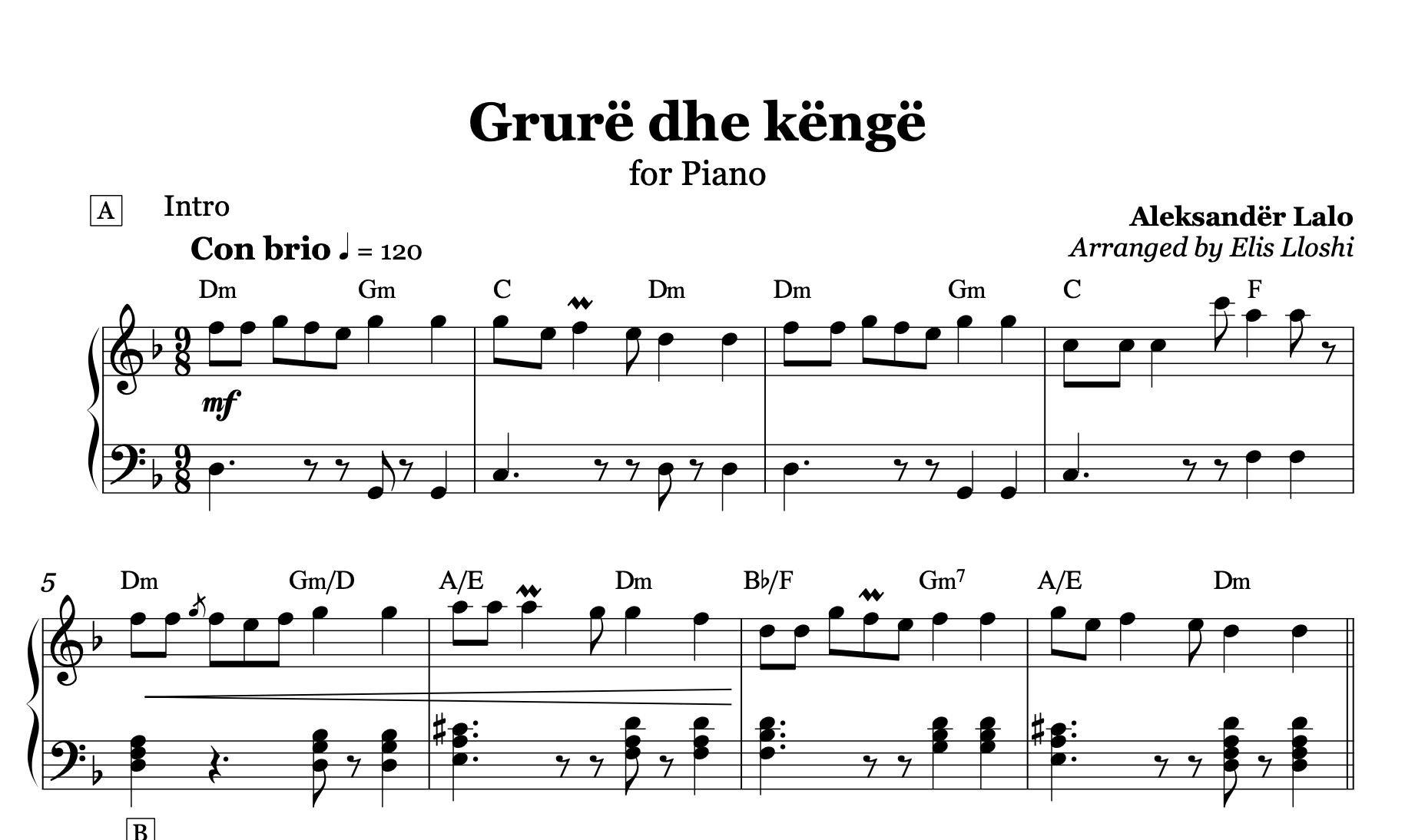 Grurë dhe Këngë - Albanian Piano Sheet Music