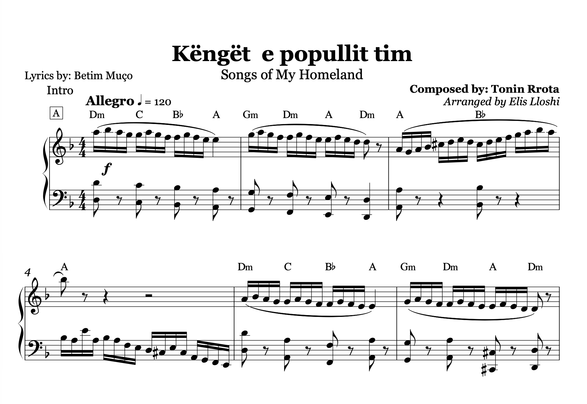 Këngët e Popullit Tim – Albanian Folk Piano Sheet Music PDF