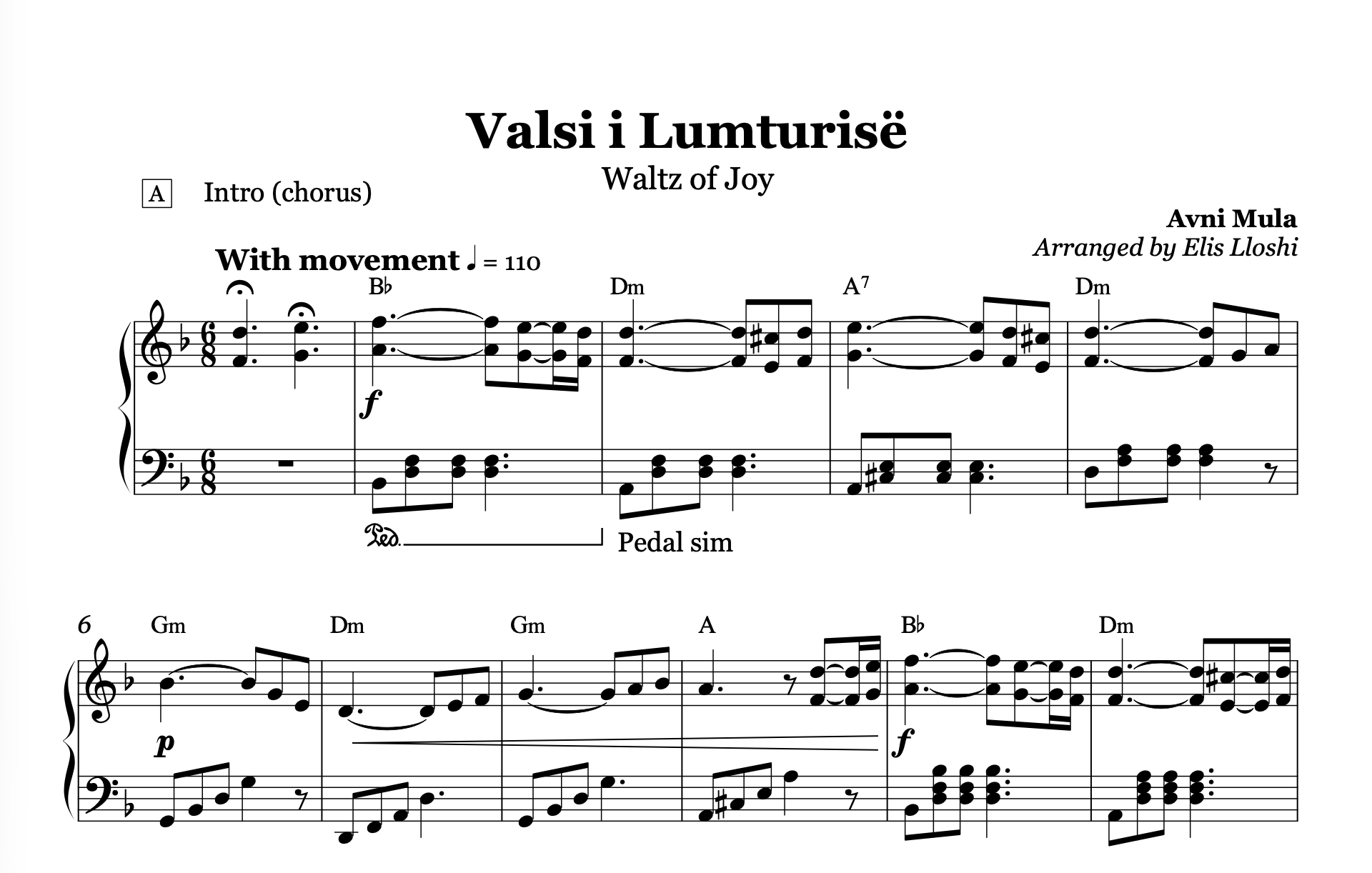 Valsi i lumturise, Albanian Piano Sheet Music