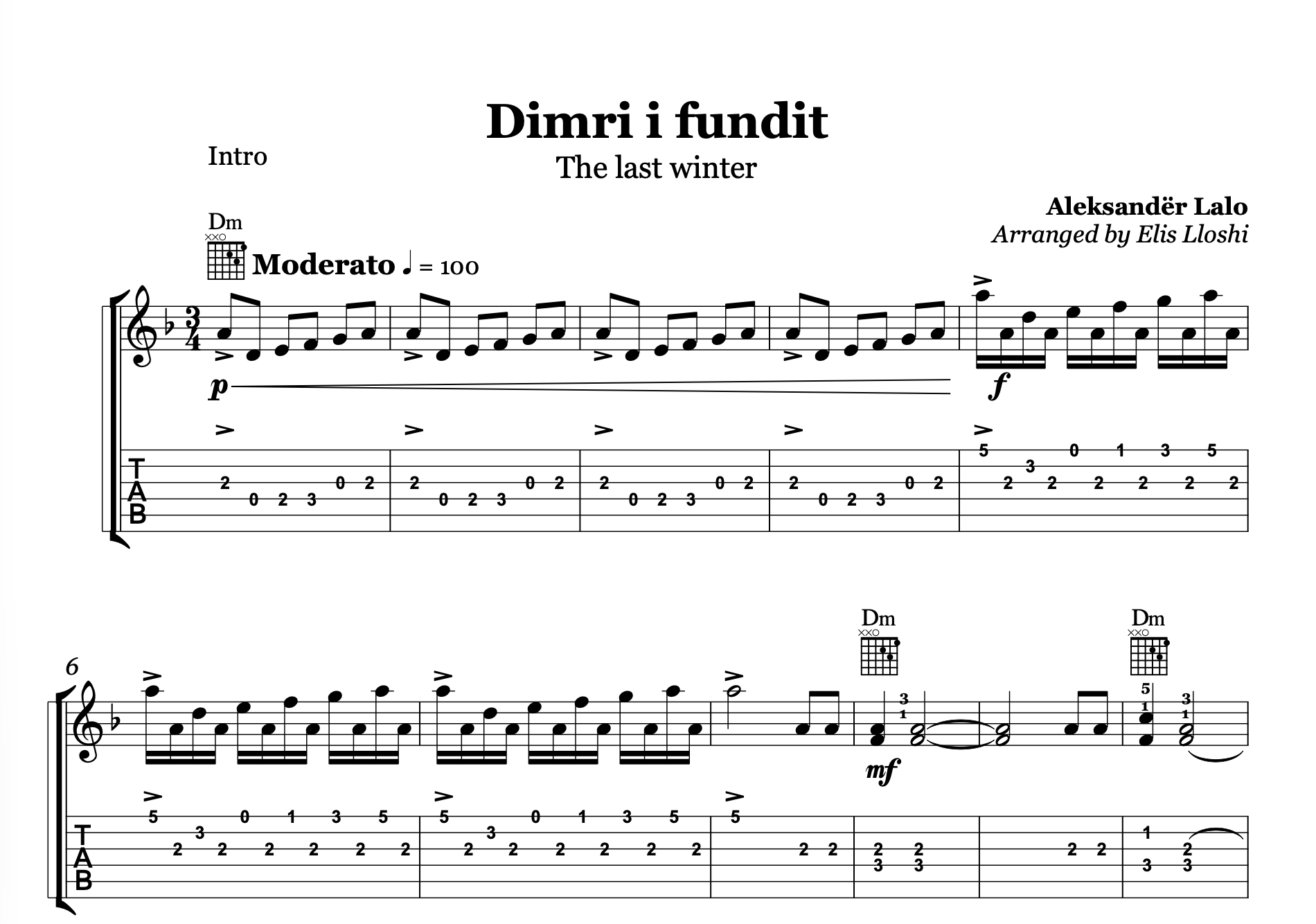 Dimri i fundit,  Albanian Soundtrack Music,  Guitar