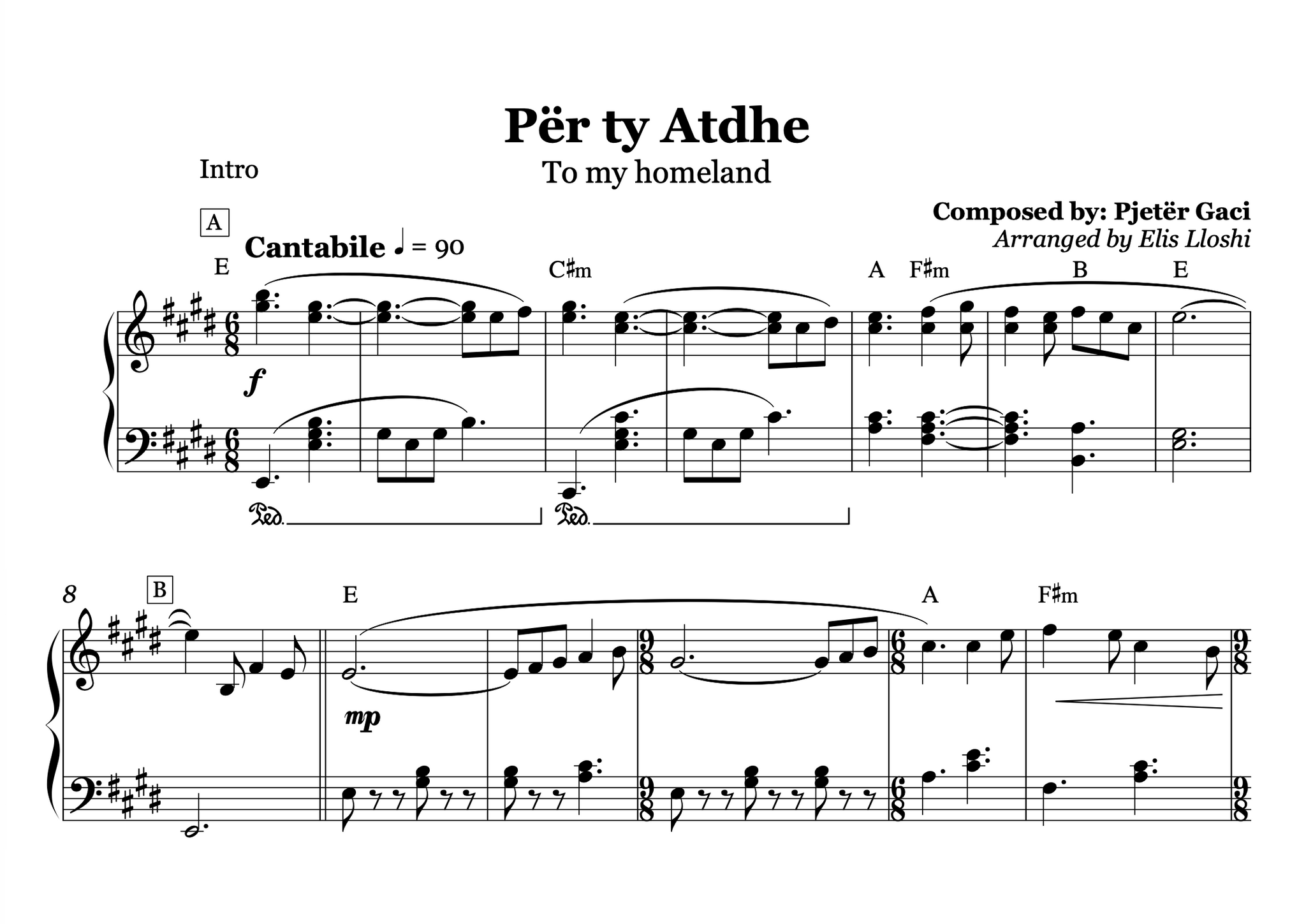 Per ty atdhe - Albanian Piano Sheet Music