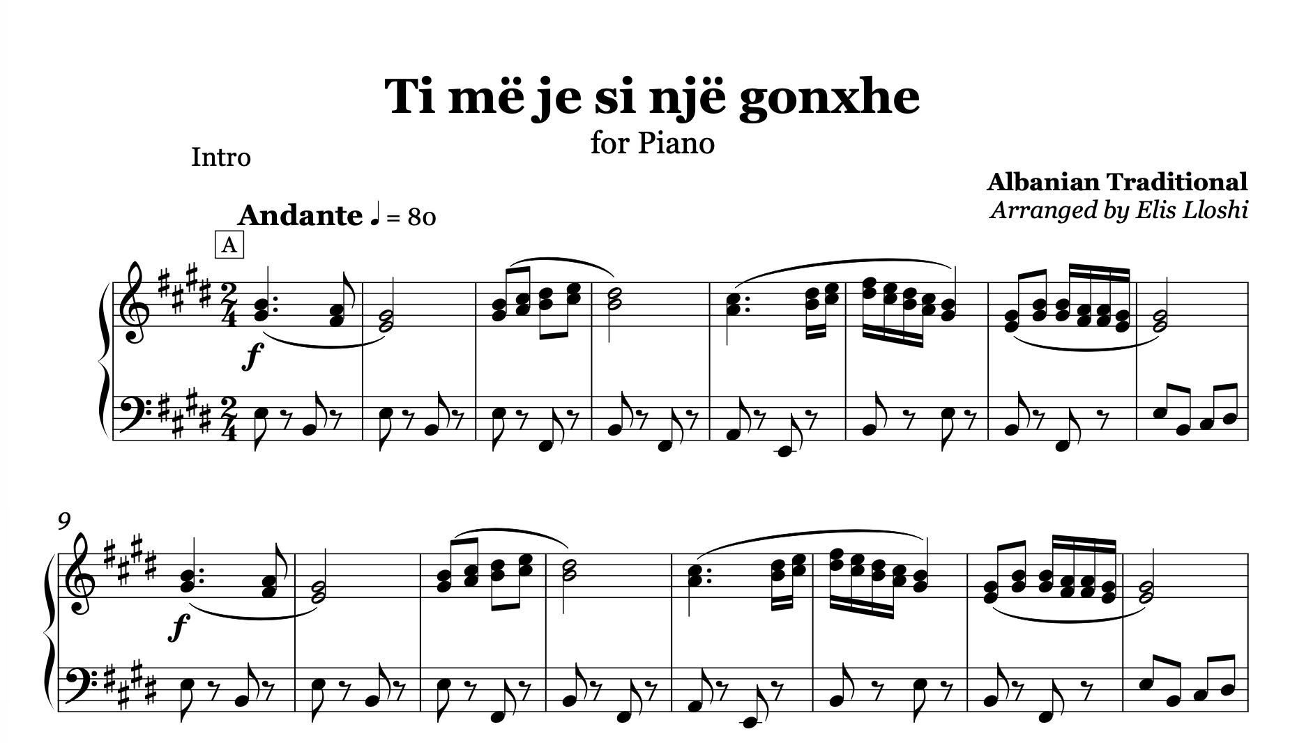 Ti më je si një gonxhe – Albanian Piano Sheet Music PDF (Romantic Style, Intermediate)