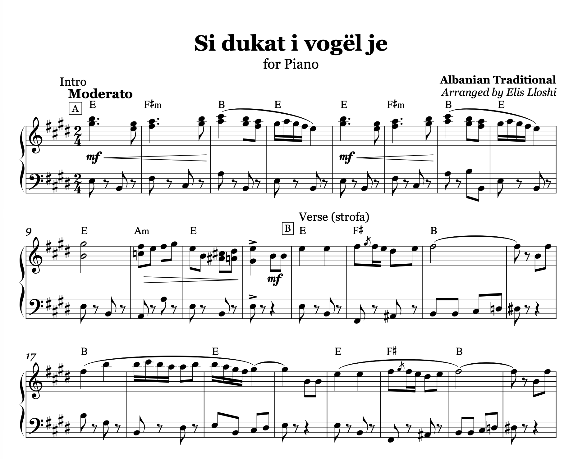 Si Dukat i Vogël Je – Albanian Folk Piano Sheet Music PDF (Easy/Intermediate)