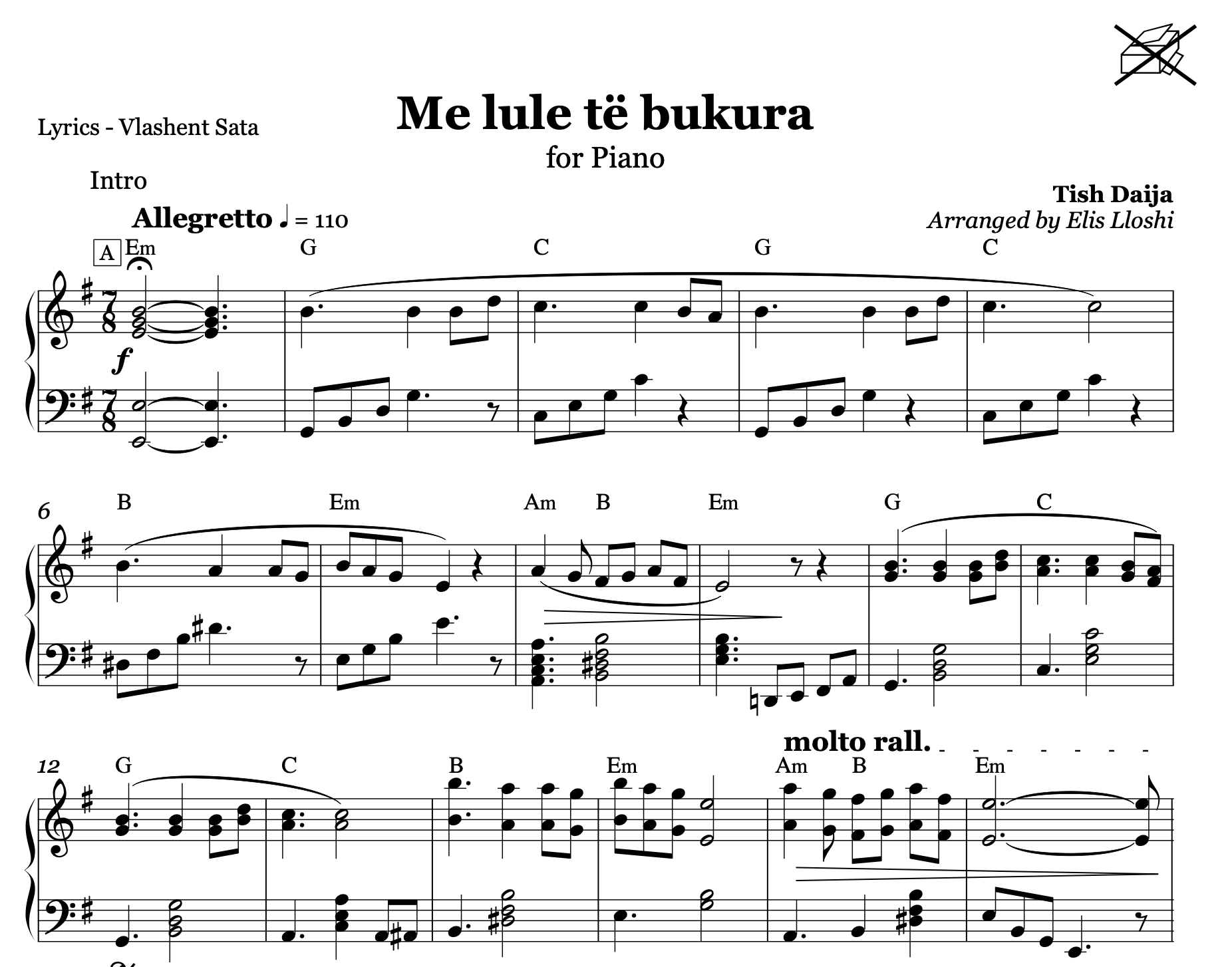 Me Lule Të Bukura – Albanian Piano Sheet Music PDF (Light Folk Style, Easy Level)