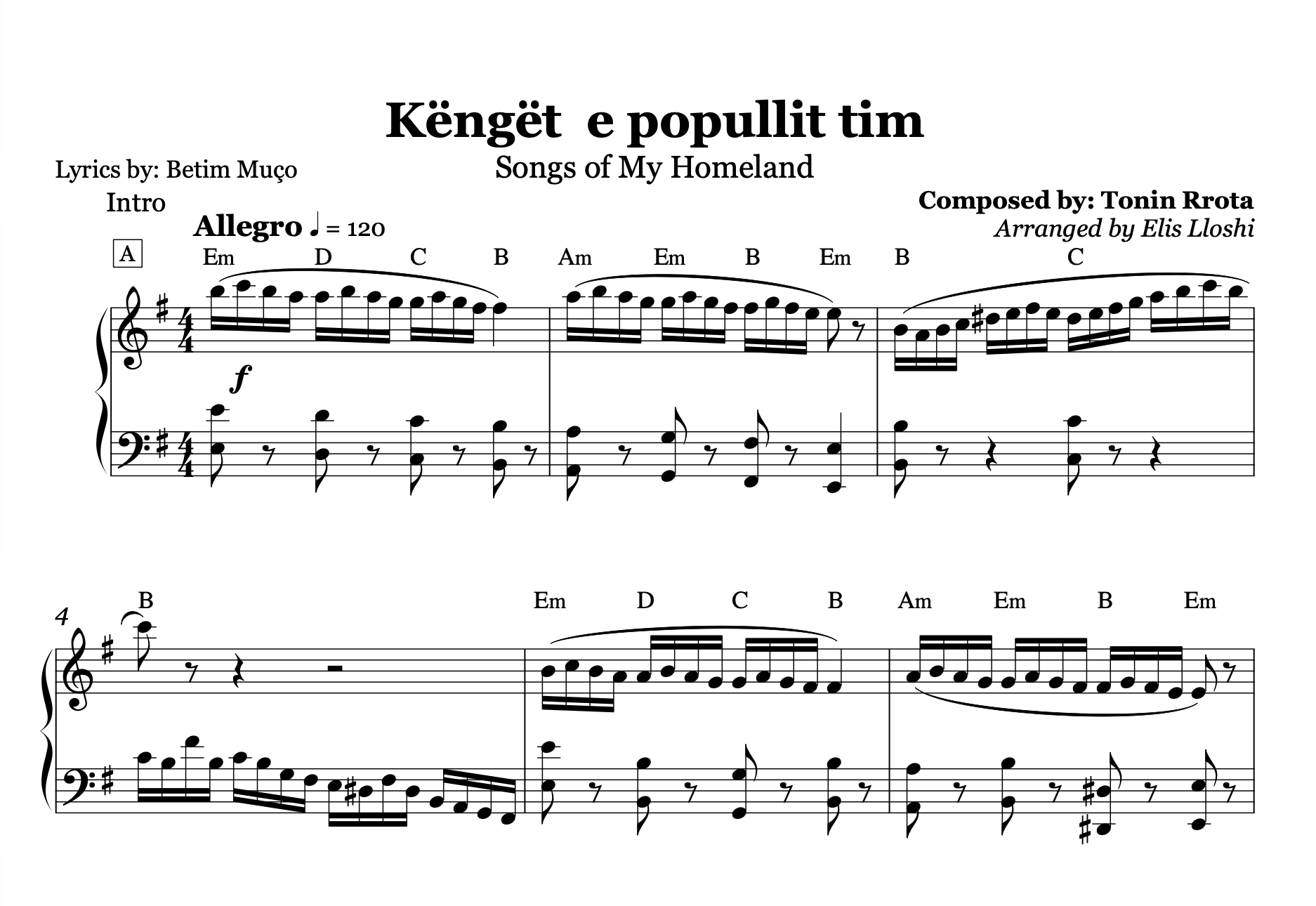 Këngët e Popullit Tim – Albanian Folk Piano Sheet Music PDF