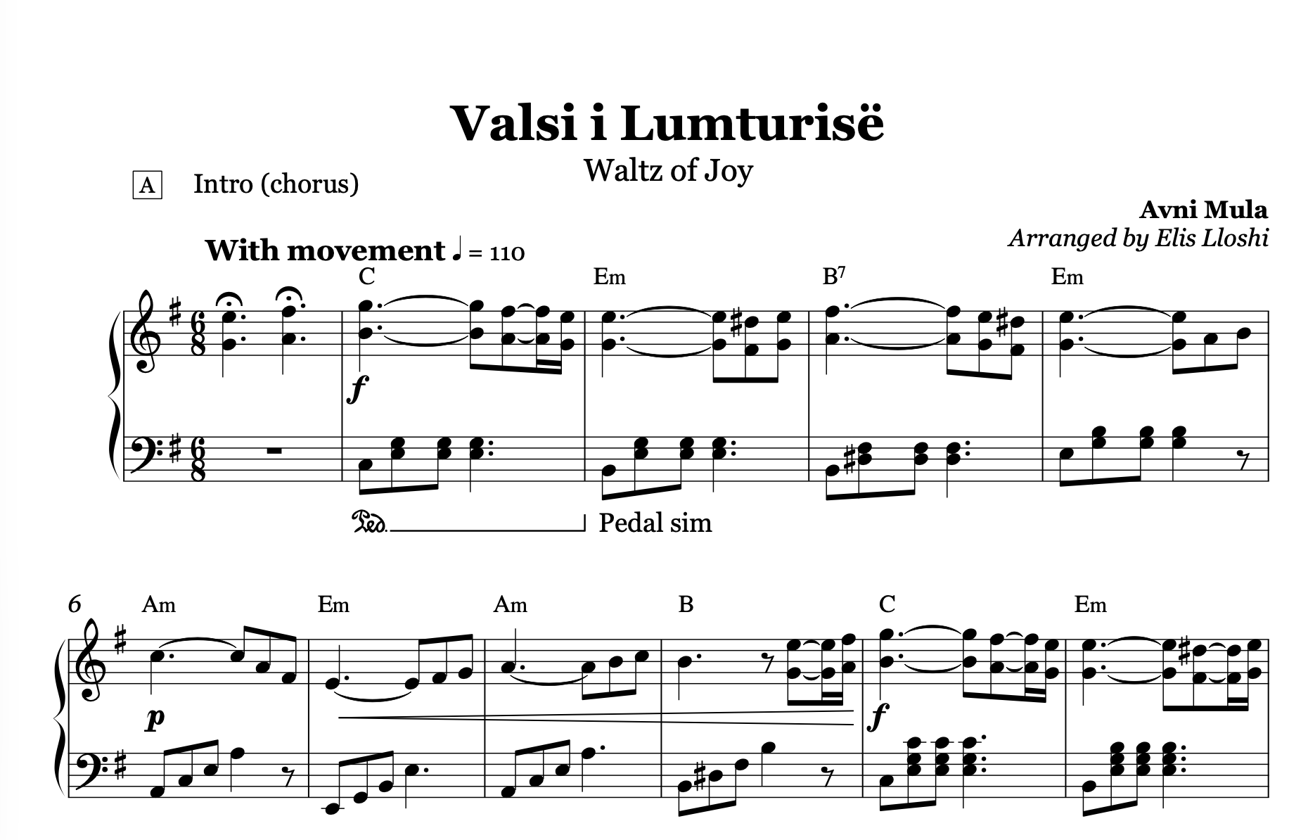 Valsi i lumturise, Albanian Piano Sheet Music