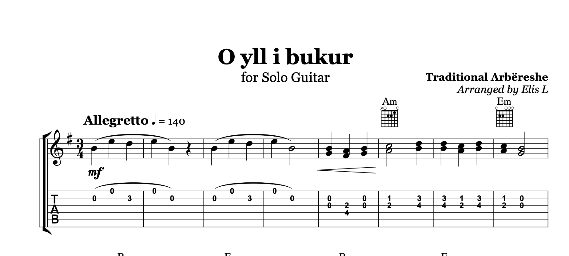 O yll i bukur - Arbëreshe Folk Song for Guitar