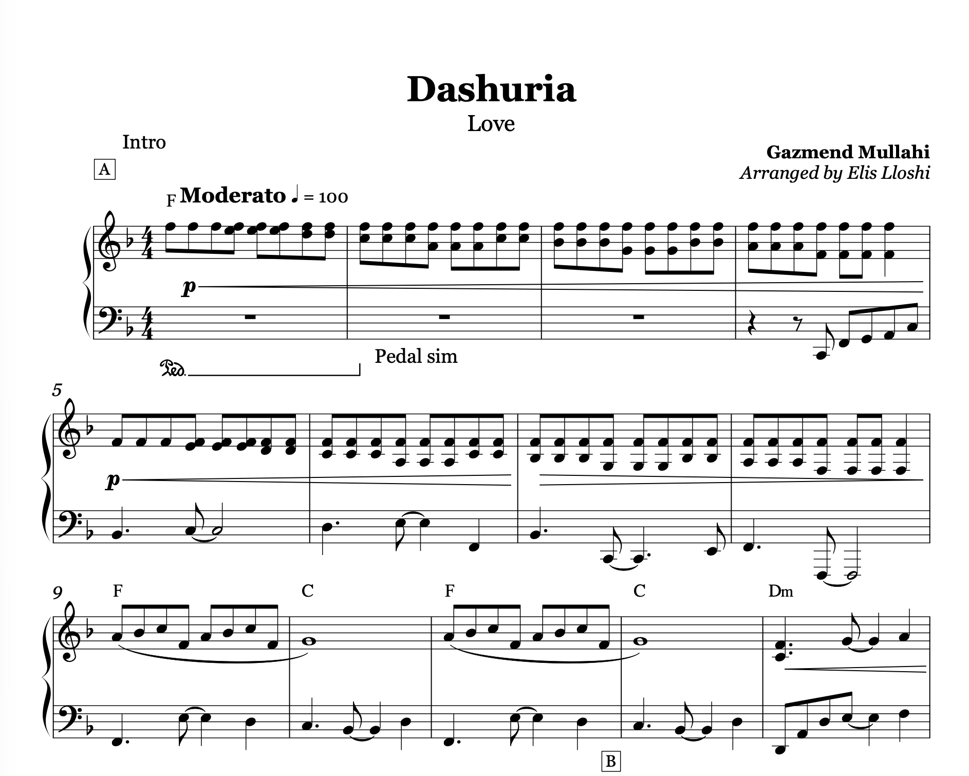 Dashuria, Albanian Piano Sheet Music