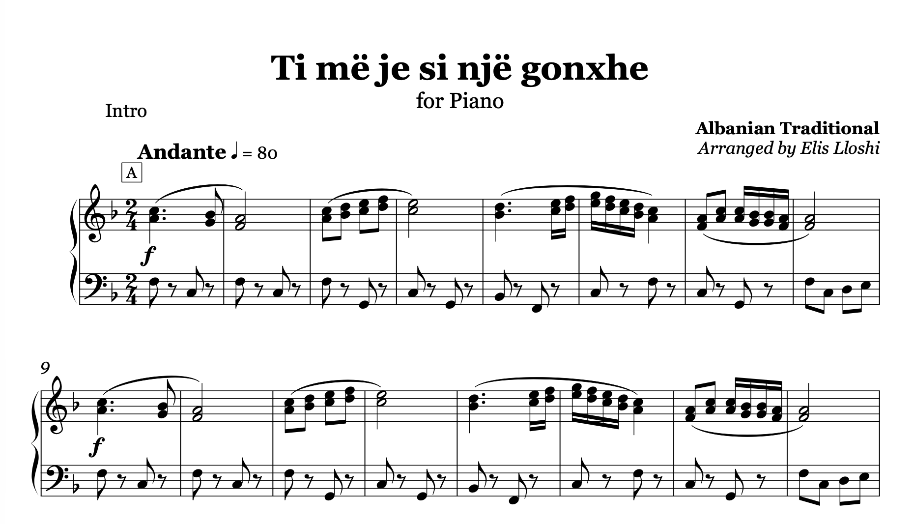 Ti më je si një gonxhe – Albanian Piano Sheet Music PDF (Romantic Style, Intermediate)