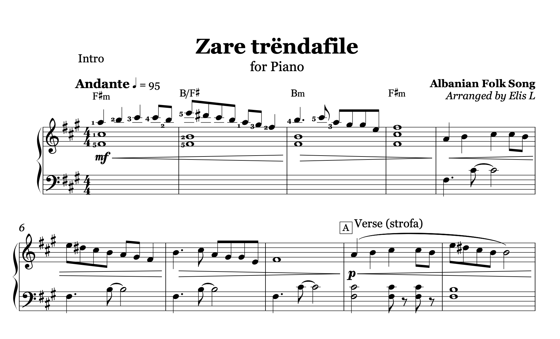 Zare Trëndafile - Albanian Piano Sheet Music