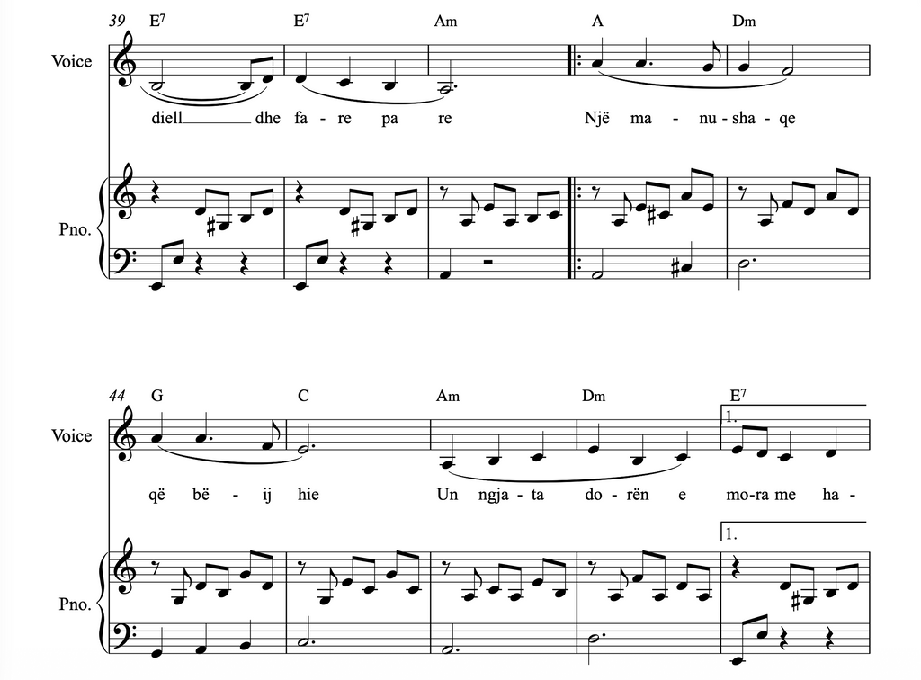 Ishte një ditë e muajit të majit - Arbëreshe - Piano and Voice Sheet Music