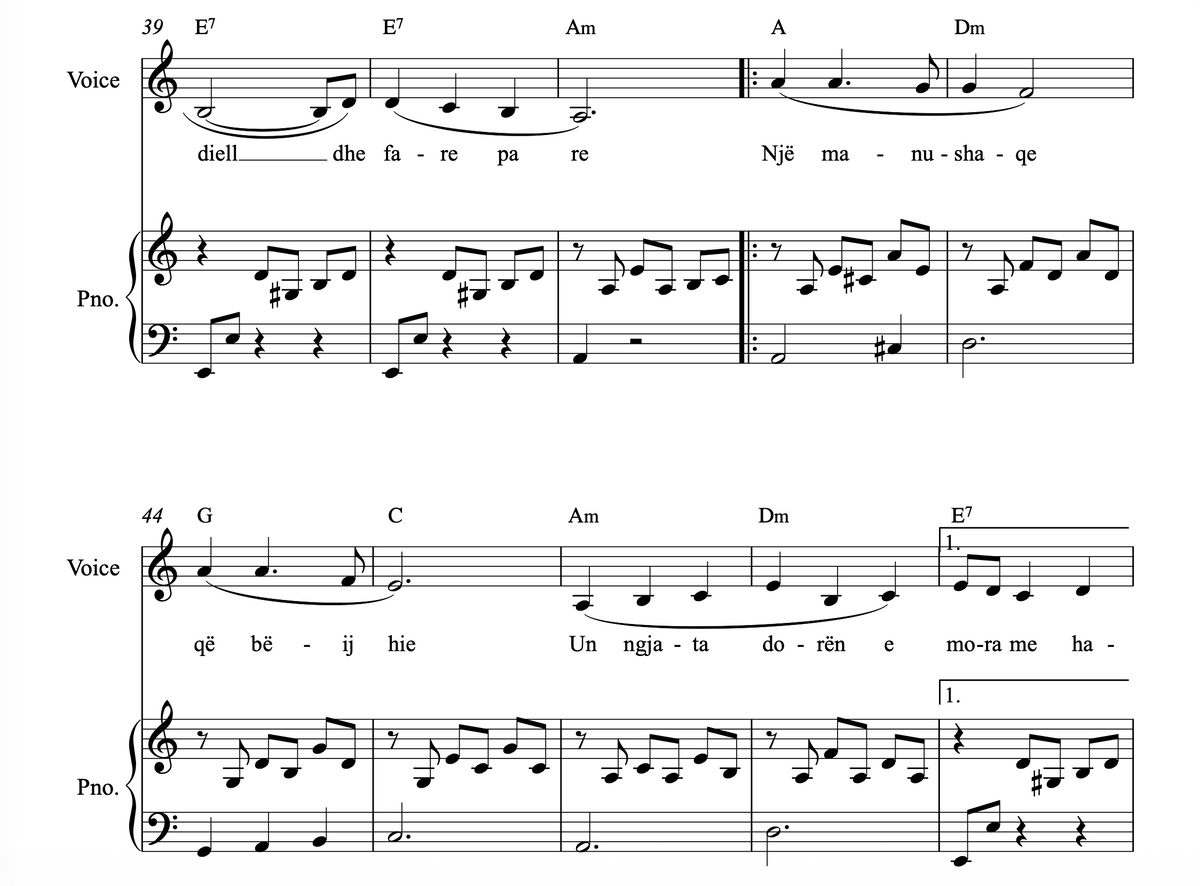 Ishte një ditë e muajit të majit - Arbëreshe - Piano and Voice Sheet Music