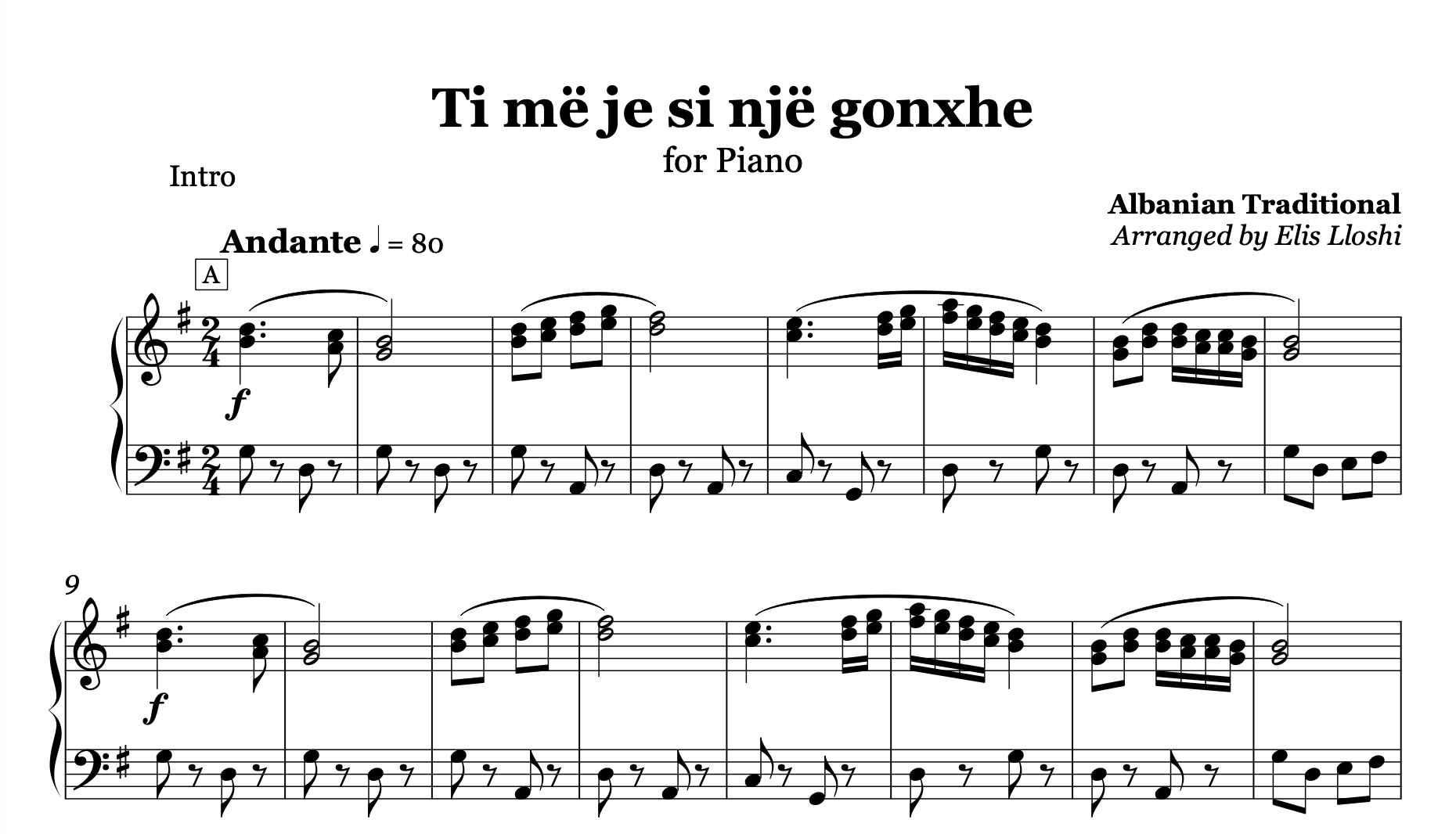 Ti më je si një gonxhe – Albanian Piano Sheet Music PDF (Romantic Style, Intermediate)