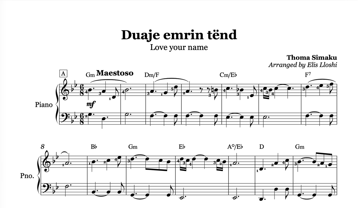 Duaje emrin tënd - Piano Soundtrack Sheet Music