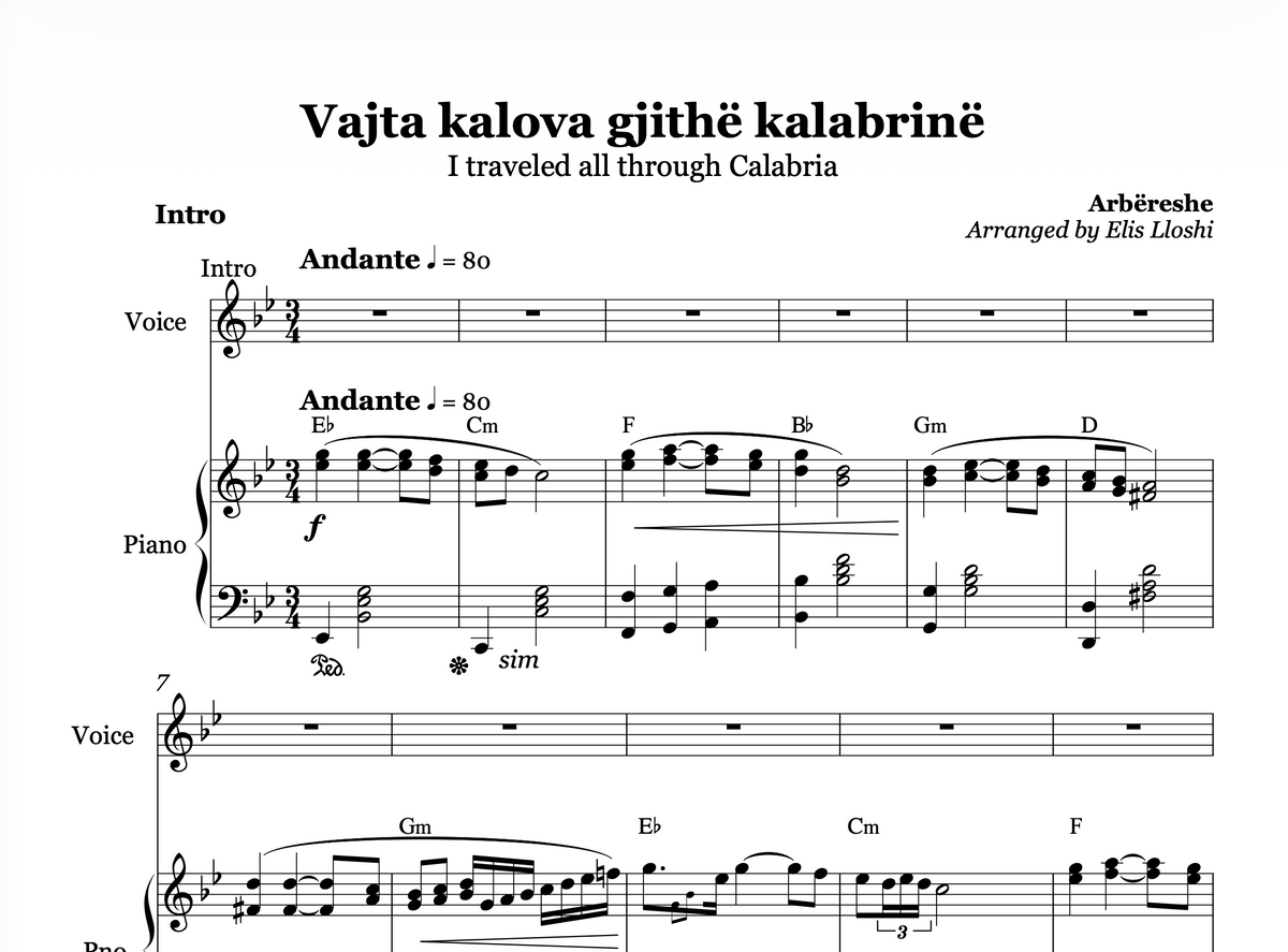Vajta Kalova Gjithë Kalabrinë | Piano & Voice Sheet Music