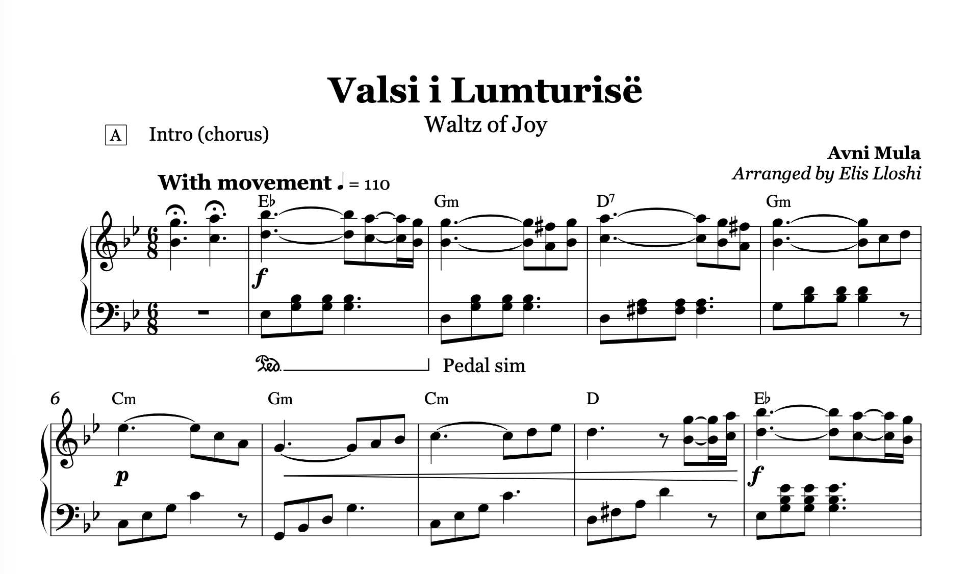 Valsi i lumturise, Albanian Piano Sheet Music