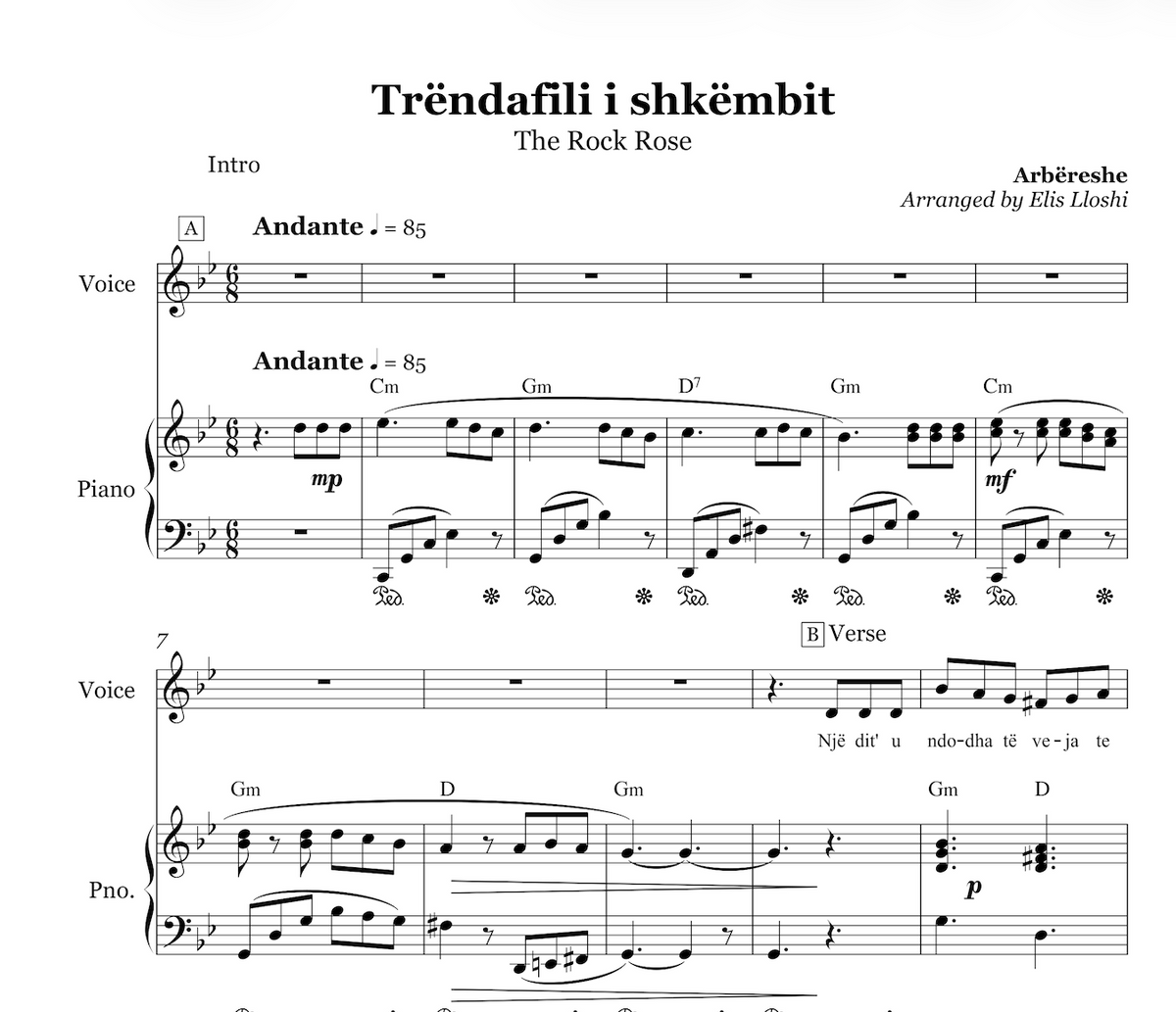 Trendafili i shkembit | Piano & Voice Sheet Music