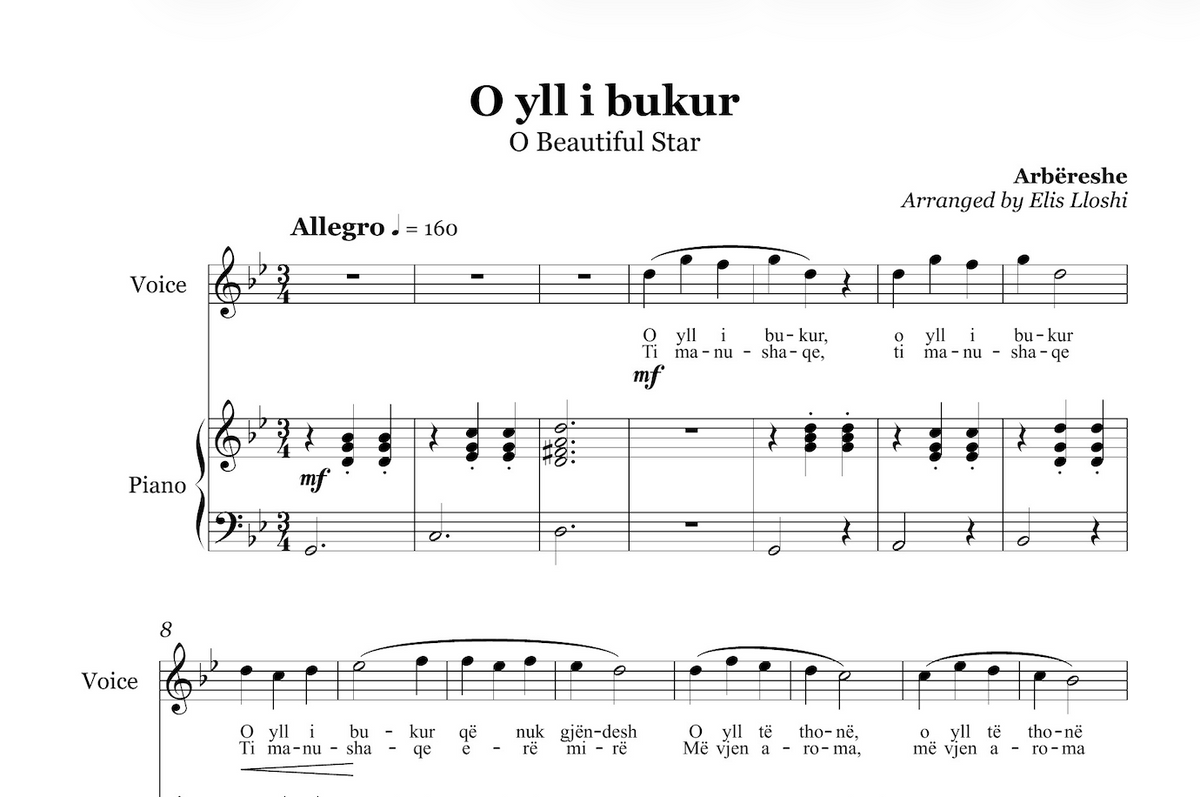 O yll i bukur | Piano & Voice Sheet Music