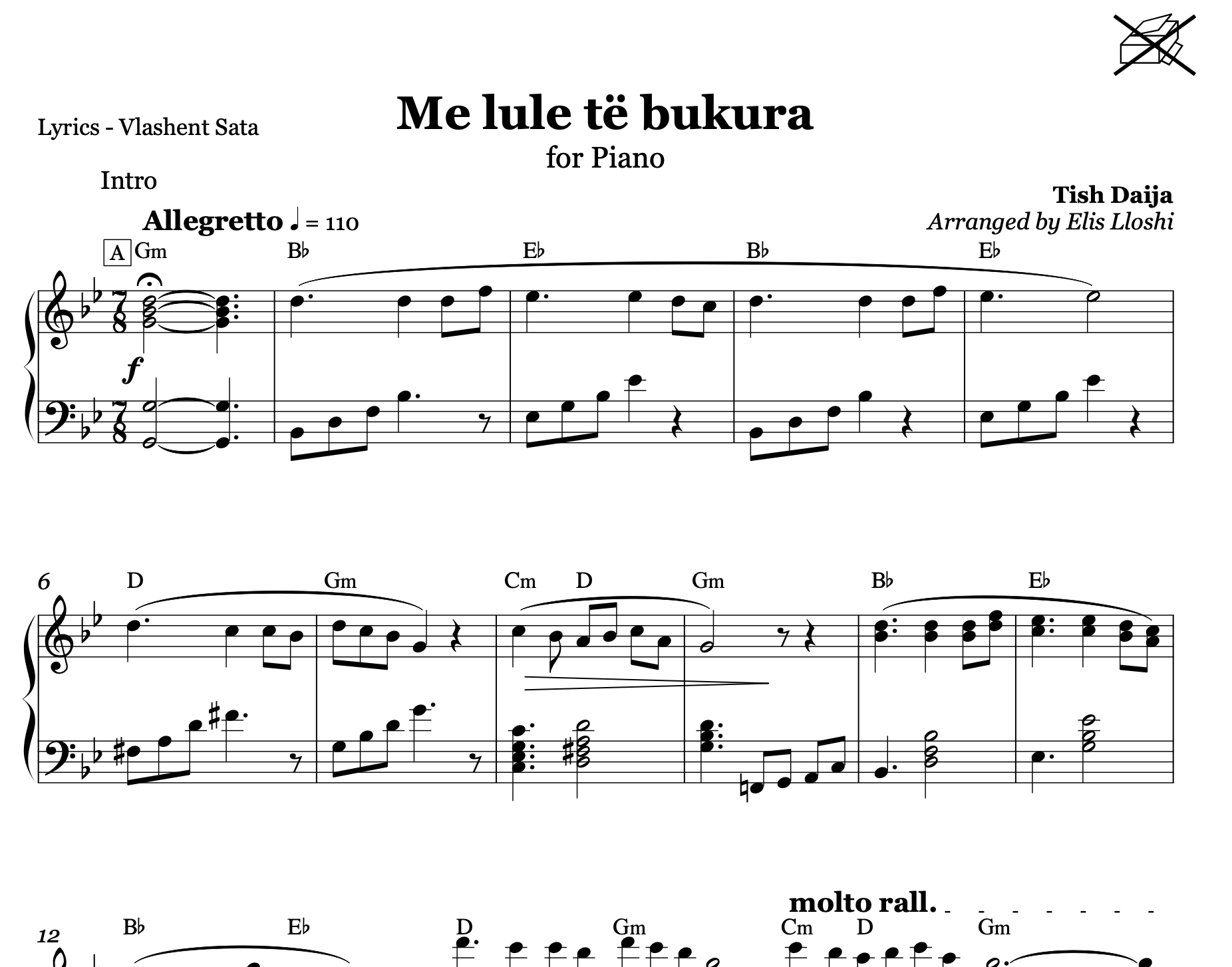 Me Lule Të Bukura – Albanian Piano Sheet Music PDF (Light Folk Style, Easy Level)
