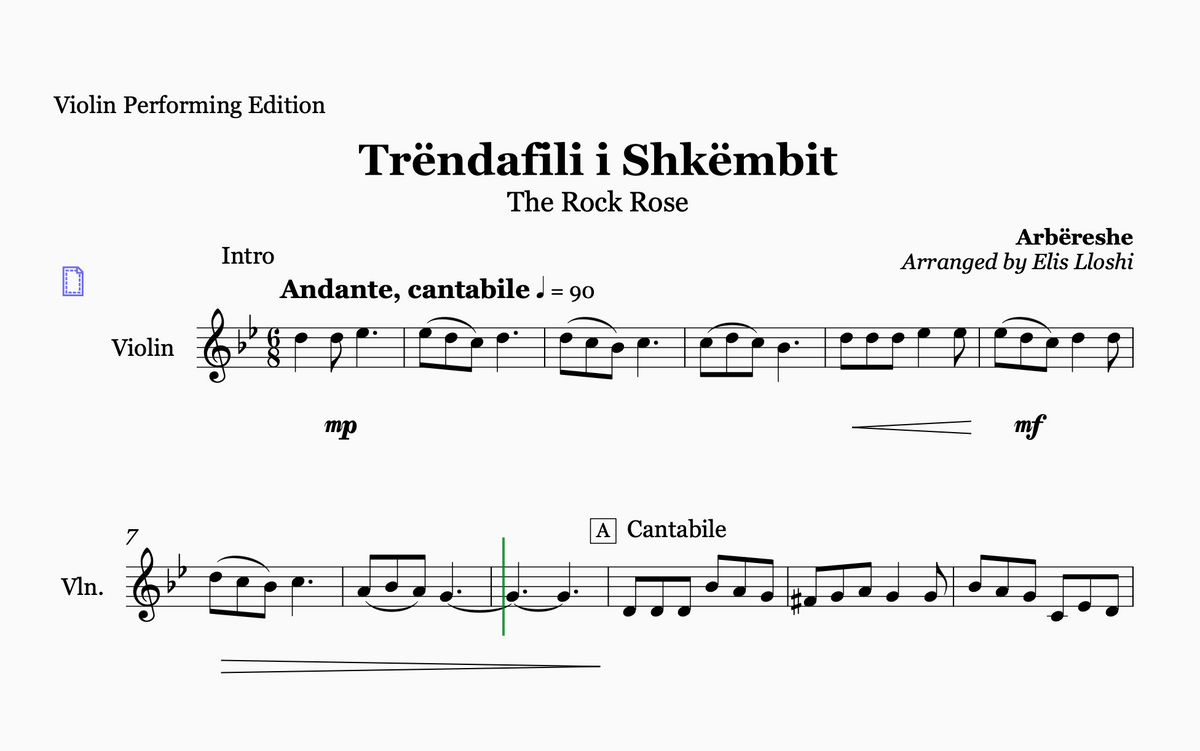 Trendafili i Shkëmbit | Violin Sheet Music