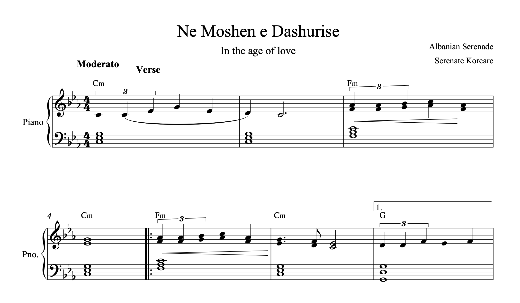 Në Moshën e Dashurisë – Albanian Piano Sheet Music PDF (Romantic Ballad, Easy/Intermediate)