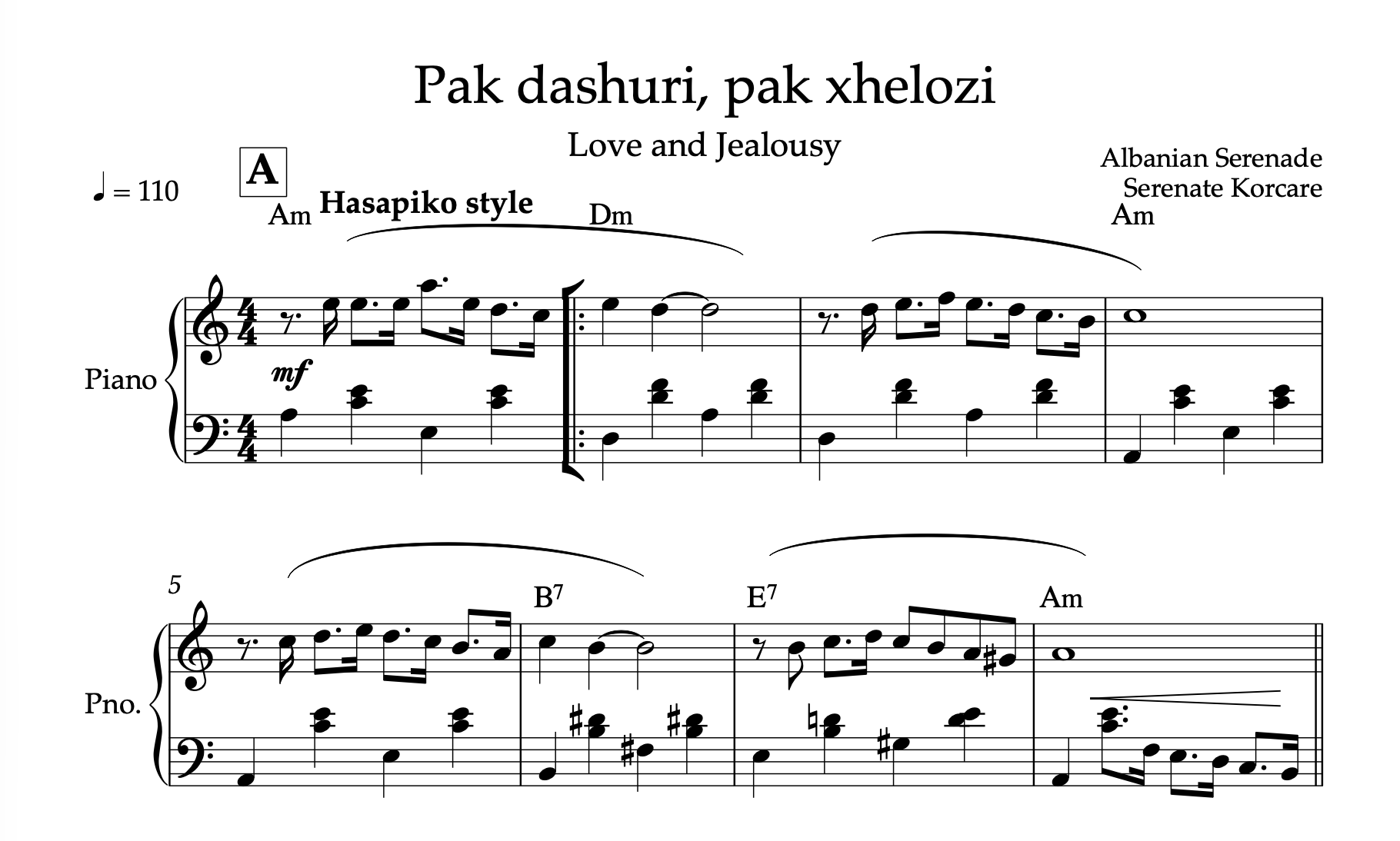 Pak Dashuri Pak Xhelozi – Albanian Piano Sheet Music PDF (Romantic Style, Intermediate)
