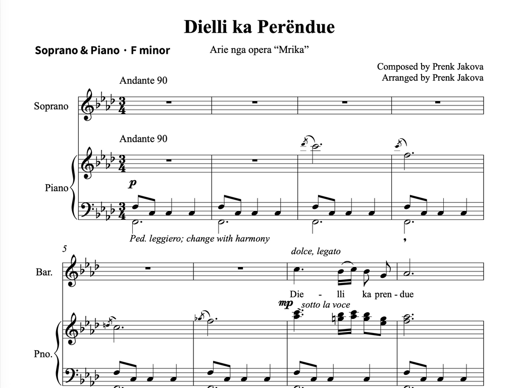 Dielli ka perëndue | Piano & Voice Sheet Music