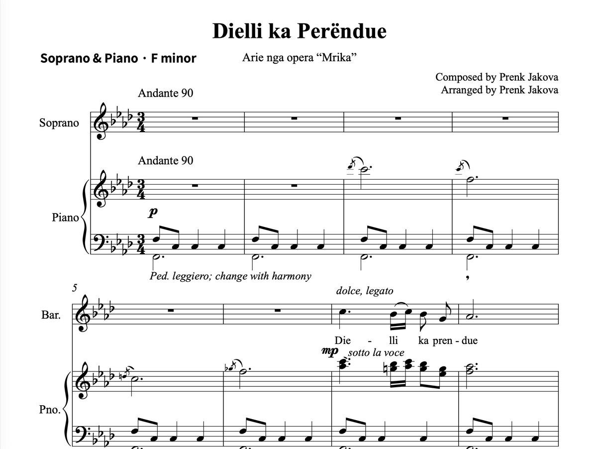 Dielli ka perëndue | Piano & Voice Sheet Music