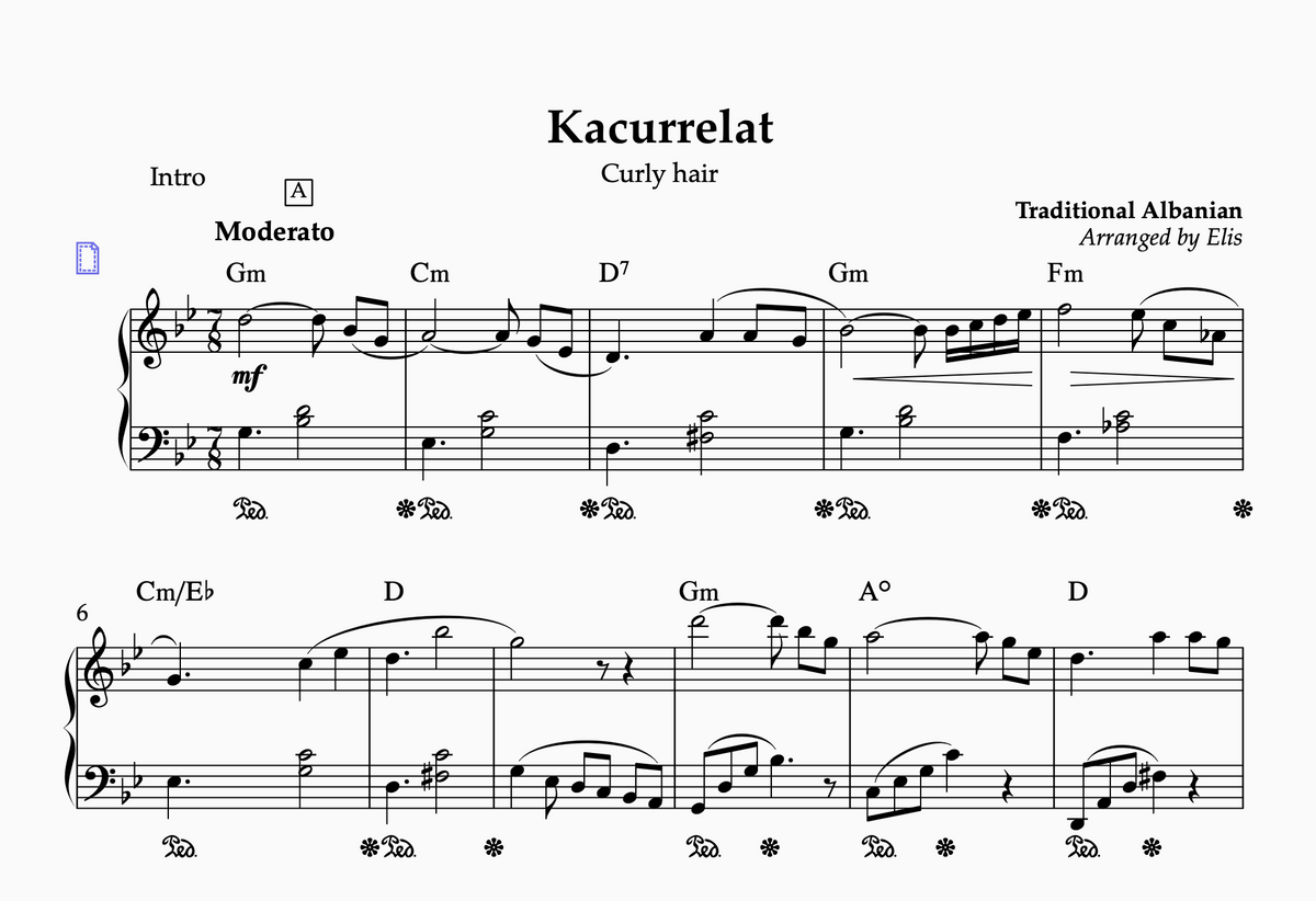 Kacurrelat, Albanian Piano Sheet Music