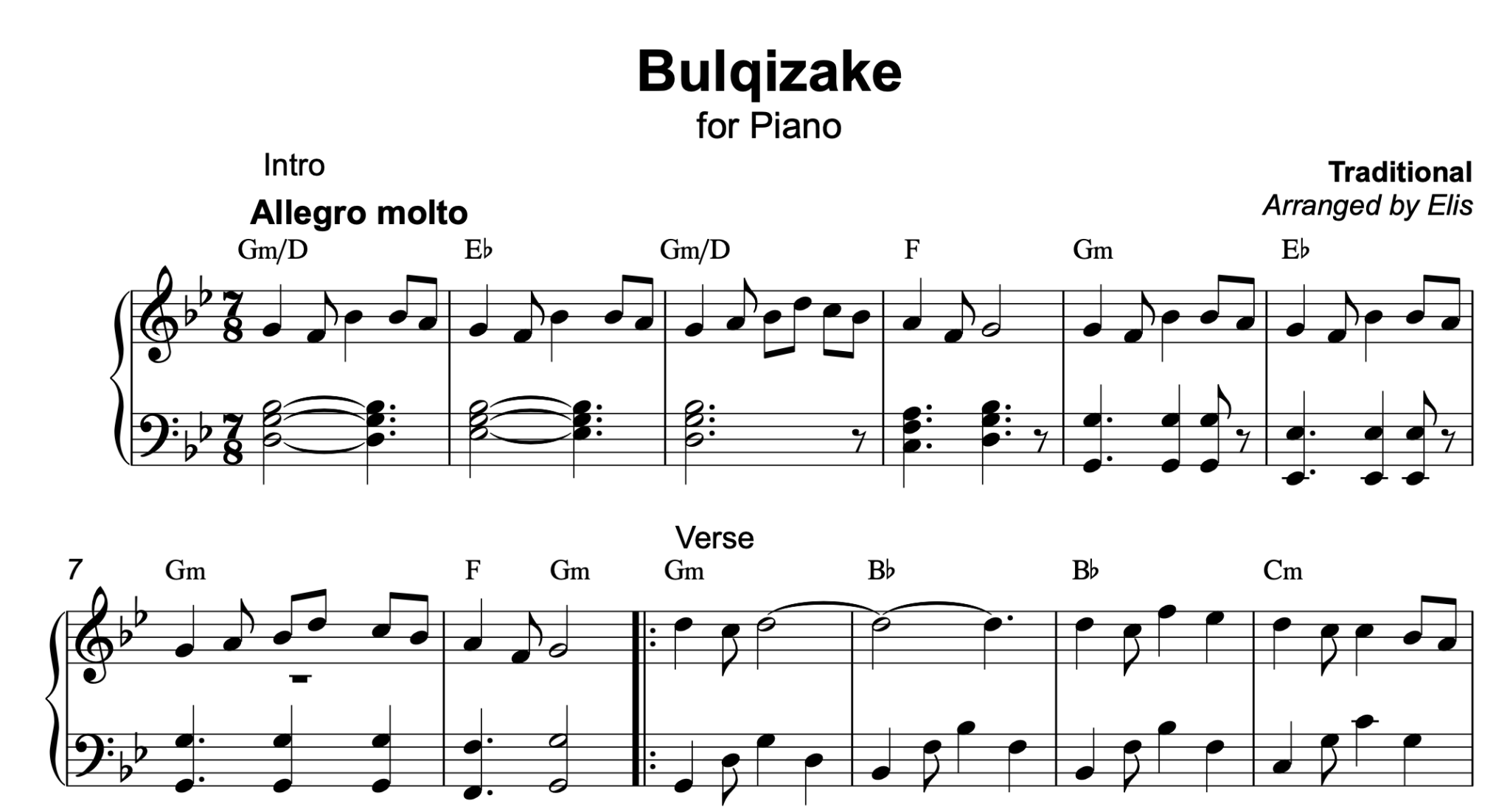 Bulqizake, Piano sheet + chords - Alb Music Notes