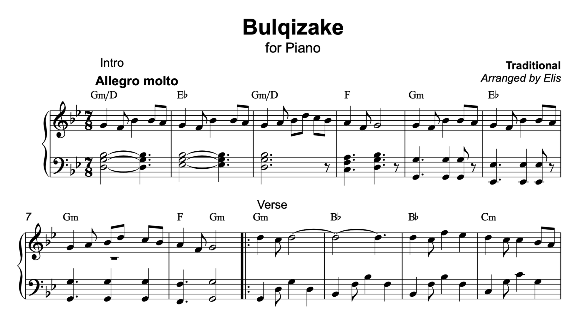 Bulqizake, Piano sheet + chords - Alb Music Notes