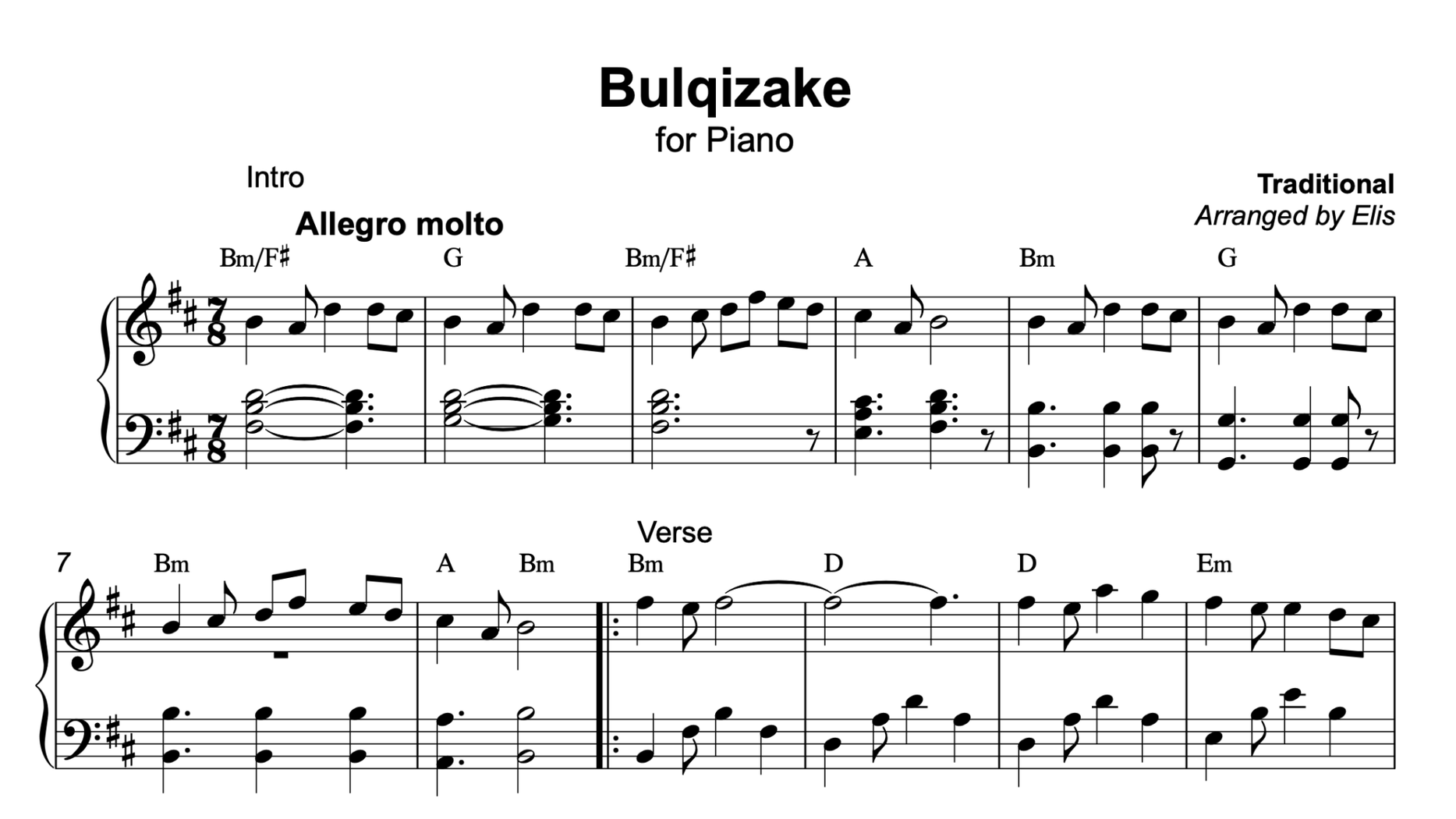 Bulqizake, Piano sheet + chords - Alb Music Notes
