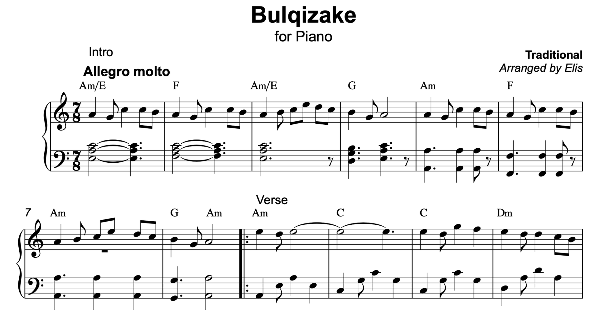 Bulqizake, Piano sheet + chords - Alb Music Notes