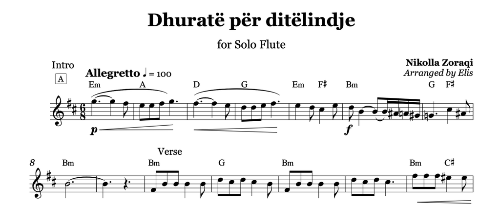 Dhuratë për ditëlindje, Flute Sheet Music - Alb Music Notes