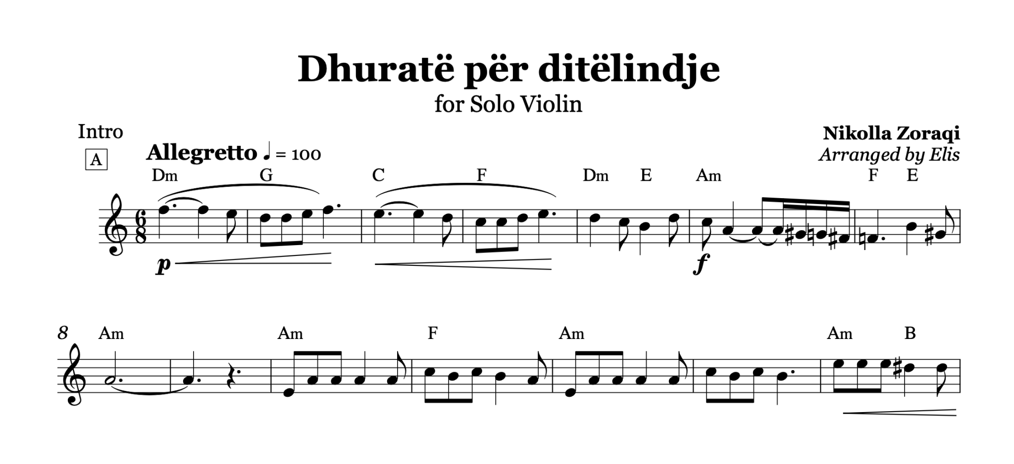 Dhuratë për ditëlindje, Violin Sheet Music - Alb Music Notes